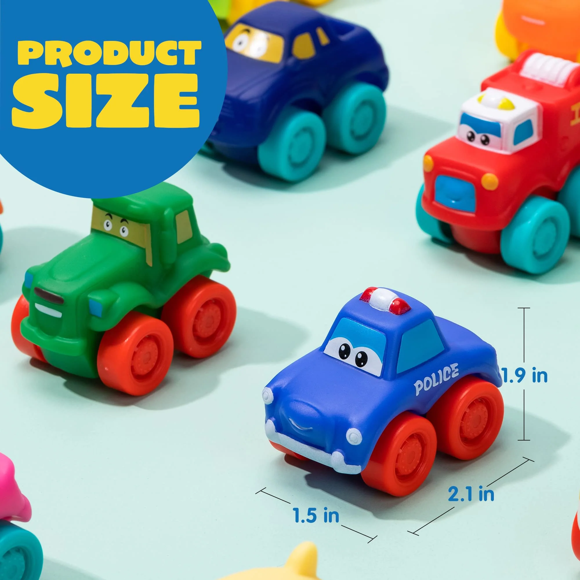 JOYIN Cartoon Cars, Soft Rubber Toy Car Set, Mini Vehicles, Bath Toy Car for Toddlers, Christmas Great Gift for Boys and Girls, Summer Beach and Pool Activity, Party Favors for Kids - Image 4