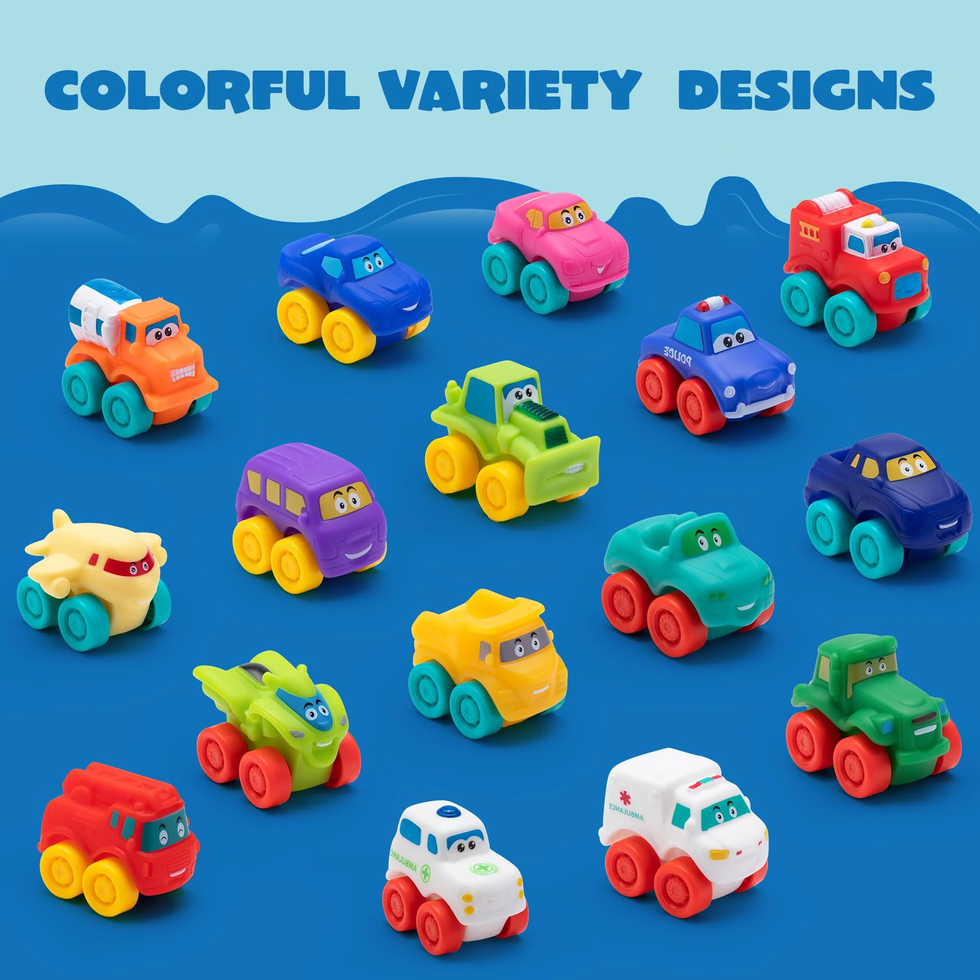 JOYIN Cartoon Cars, Soft Rubber Toy Car Set, Mini Vehicles, Bath Toy Car for Toddlers, Christmas Great Gift for Boys and Girls, Summer Beach and Pool Activity, Party Favors for Kids - Image 7