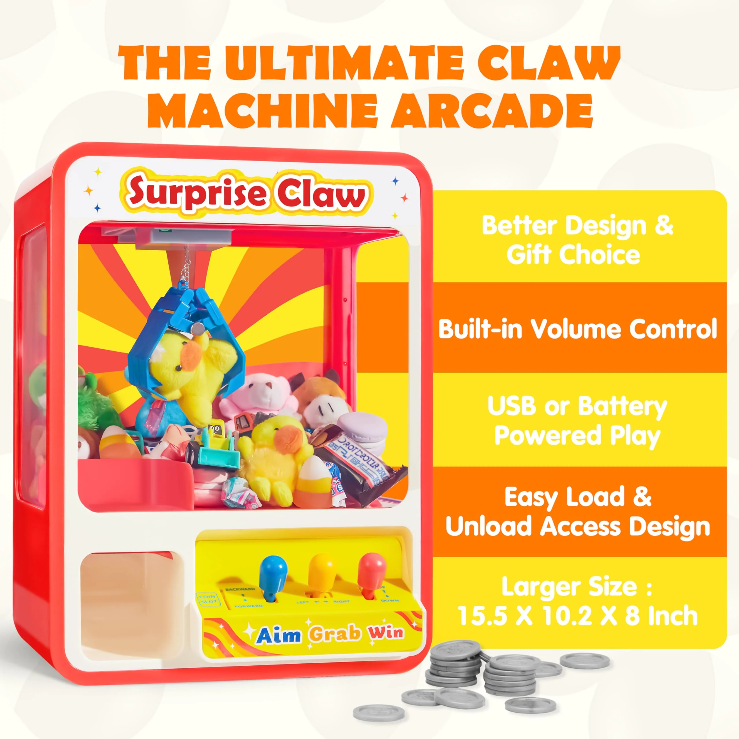 JOYIN Claw Machine Arcade Toy with LED Light & Adjustable Sound, Rechargable Dispenser Toys Mini Vending Machine for Kids - Perfect Christmas & Birthday Big Gifts for Kids, Ages 3+ - Image 5