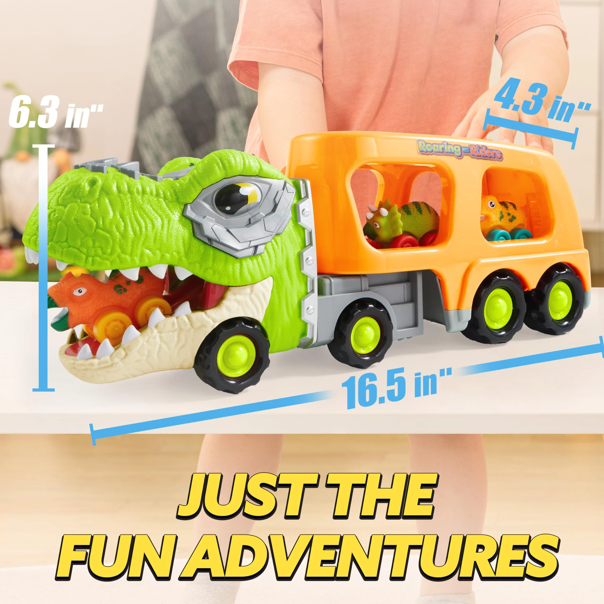 JOYIN Dinosaur Toys for Kids 2-4, Toddler Boy Toys, Dinosaur Carrier Truck with 6 Rubber Car Vehicles, Christmas Birthday Gifts with Music & Lights for 2 3 4 5 Year Old - Image 4