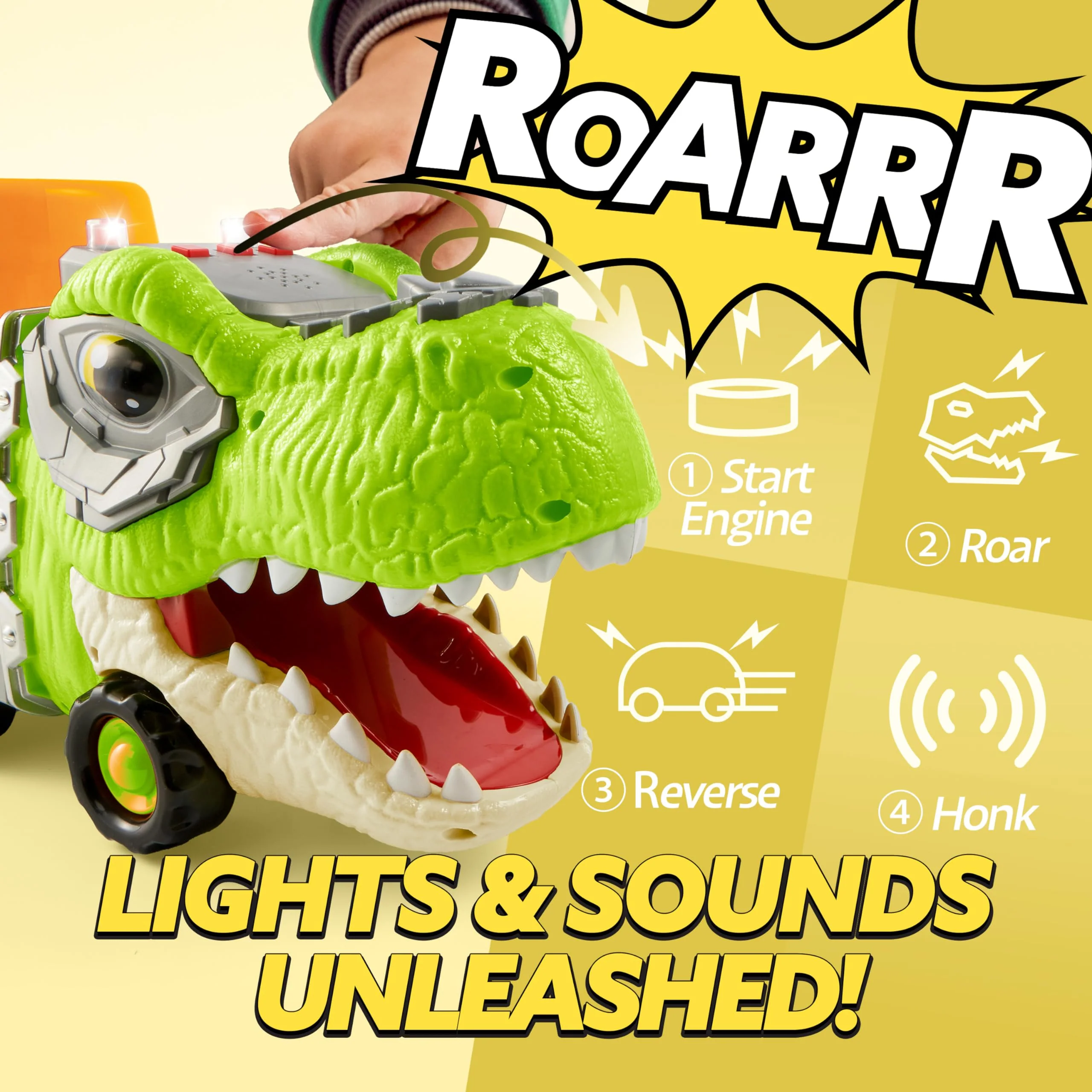 JOYIN Dinosaur Toys for Kids 2-4, Toddler Boy Toys, Dinosaur Carrier Truck with 6 Rubber Car Vehicles, Christmas Birthday Gifts with Music & Lights for 2 3 4 5 Year Old - Image 6