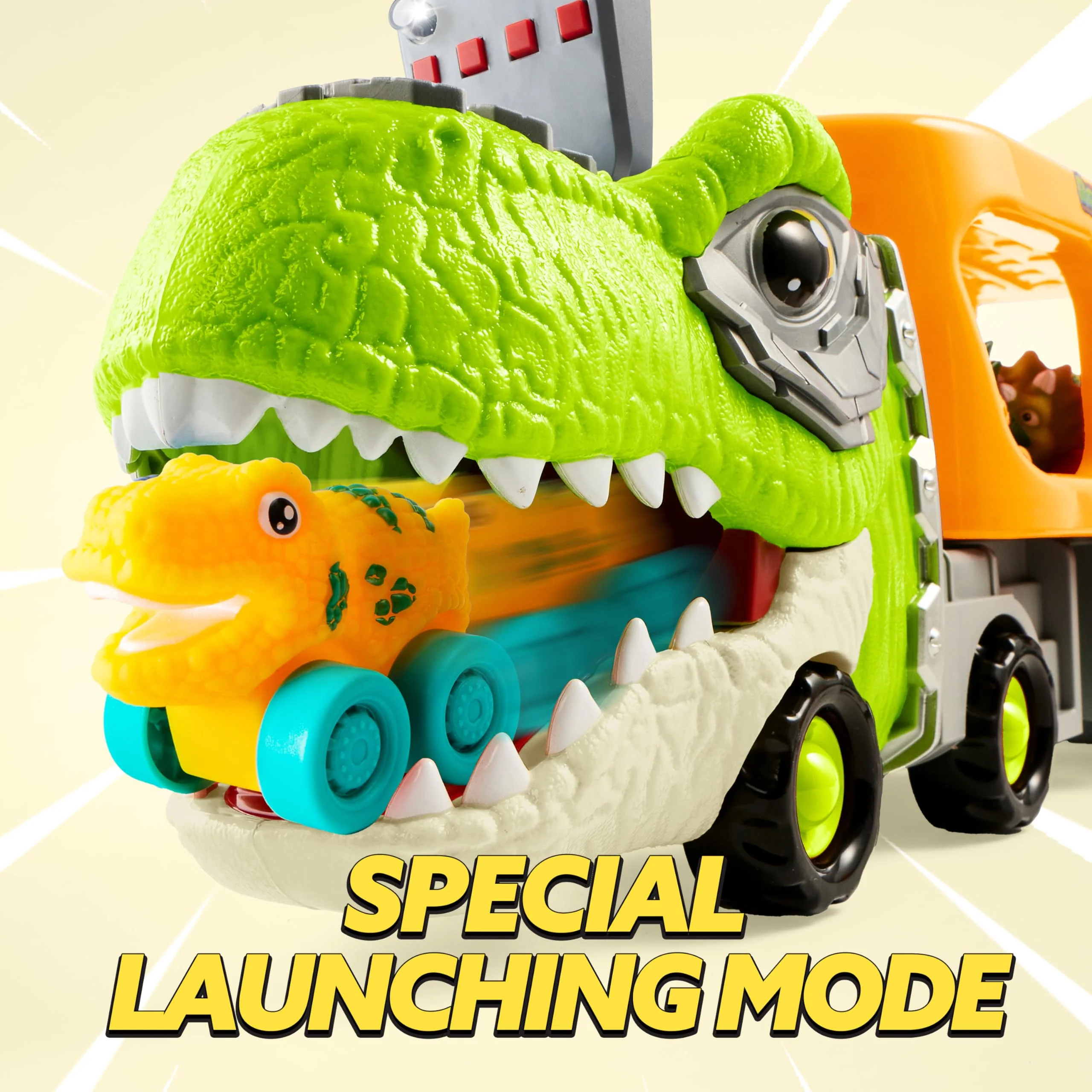 JOYIN Dinosaur Toys for Kids 2-4, Toddler Boy Toys, Dinosaur Carrier Truck with 6 Rubber Car Vehicles, Christmas Birthday Gifts with Music & Lights for 2 3 4 5 Year Old - Image 8
