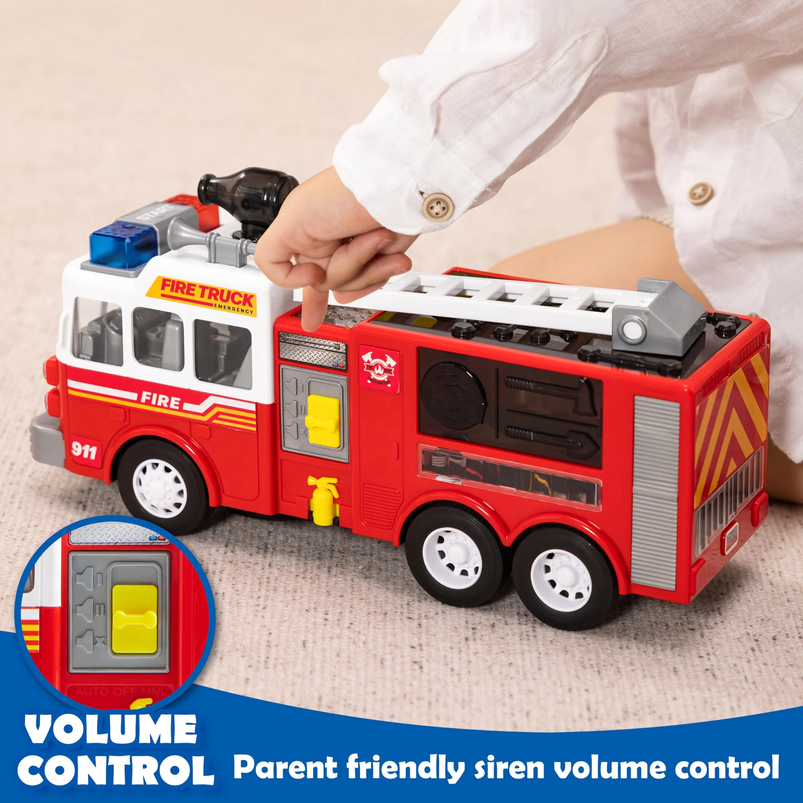 JOYIN LED Fire Truck Toy for Toddlers - LED Projections & Sirens, Bump and Go Fire Engine Trucks with Mode Switch & Volume Control, Kids Firetruck, Boy Toys, Christmas Birthday Gifts for Grandkids - Image 5