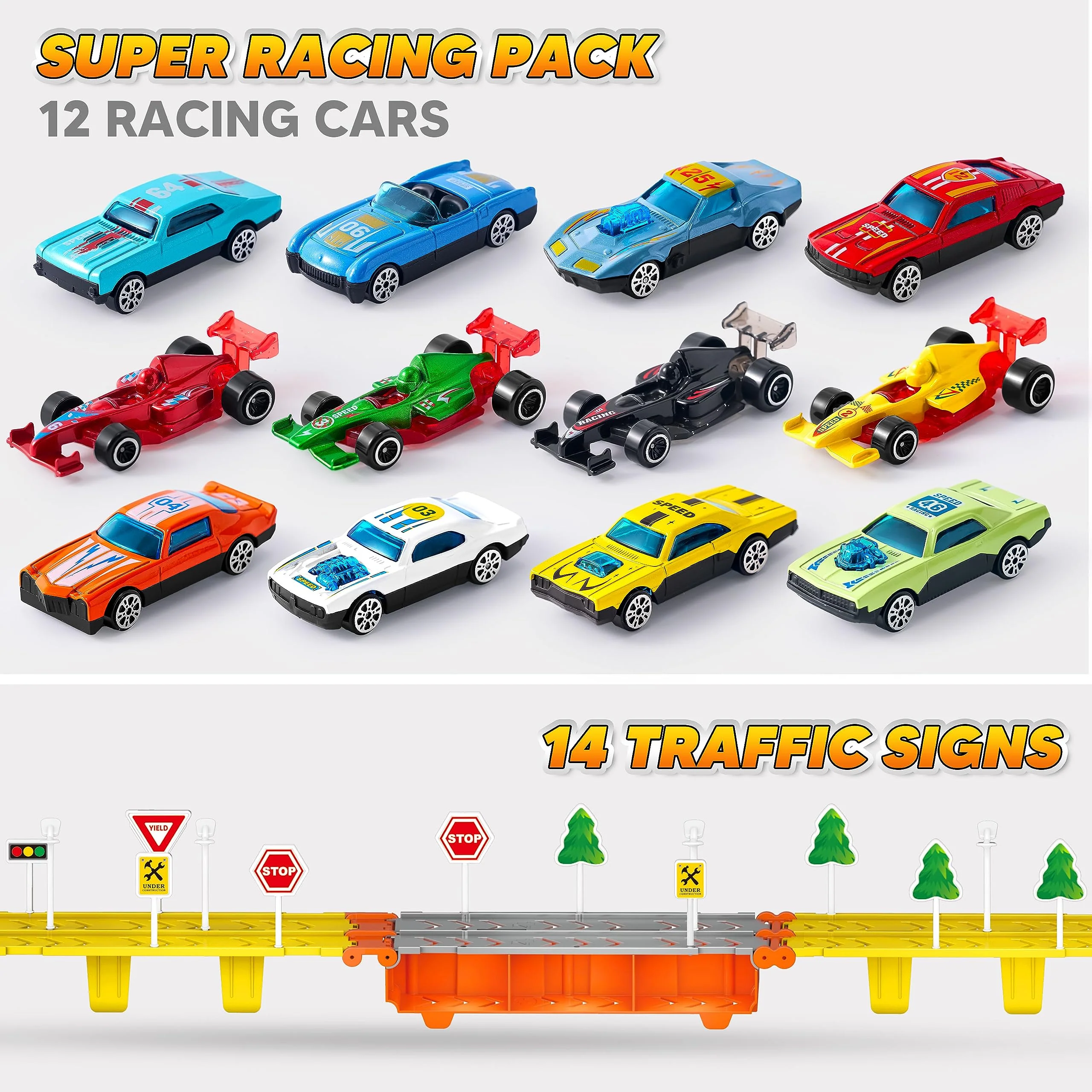 JOYIN Toy Truck for Kids, Race Toy Cars, 60" Extra Long Race Track and 12 Die-Cast Metal Cars, Toddler Carrier Truck with Lights & Sounds, Christmas Birthday Gifts for 2 3 4 5 6 7 Years Old Grandkids - Image 7
