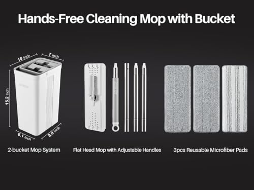 JOYMOOP Mop and Bucket with Wringer Set for Home, Flat Mop and Bucket System, Mops for Floor Cleaning and Wall Cleaner, with 3 Reusable Microfiber Mop Pads - Image 3