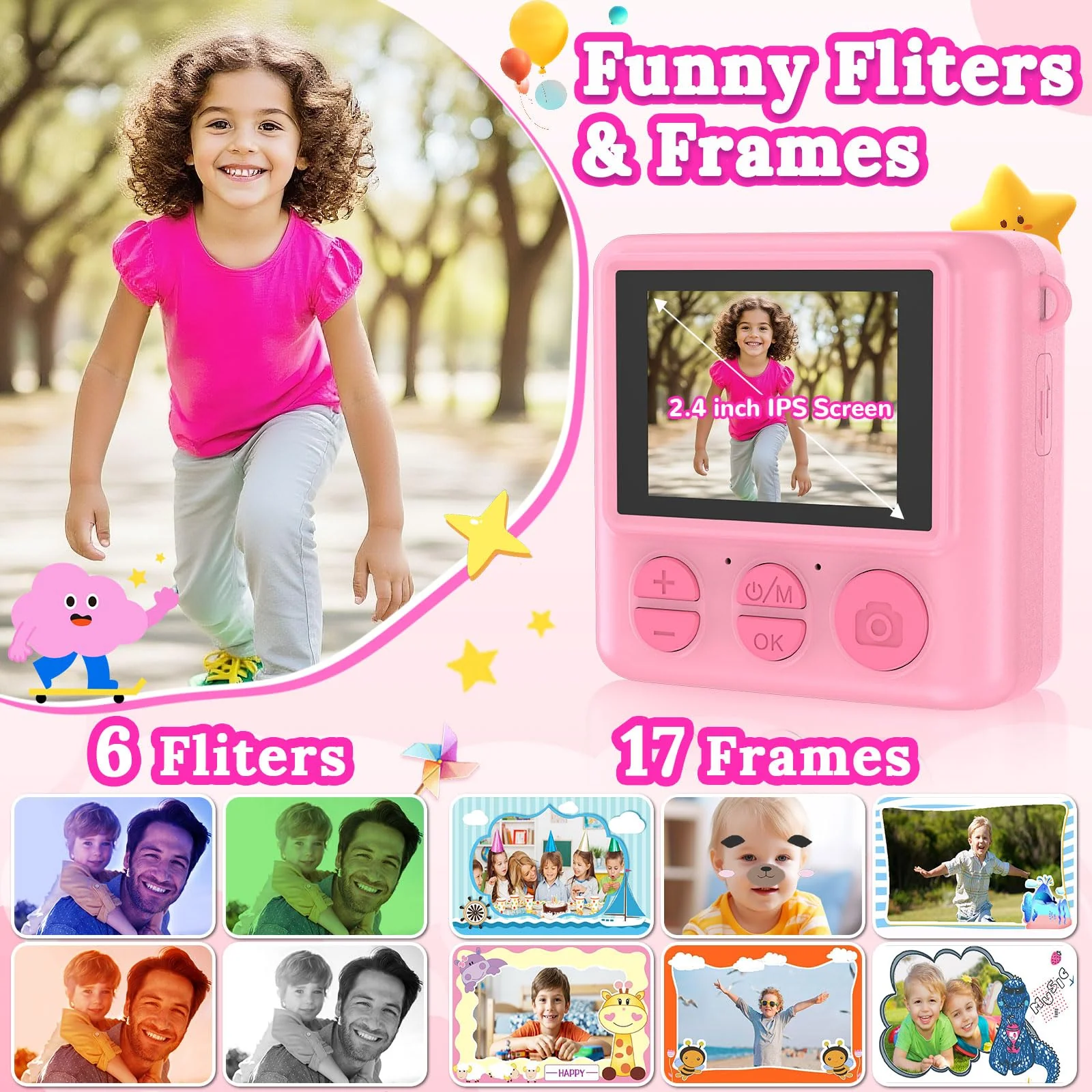 JPVERLY Kids Instant Print Camera - Christmas & Birthday Gift for Boys and Girls Ages 3-12, HD Digital Video Camera Toy with 3 Rolls Printing Paper & 32GB Card (Pink) - Image 7