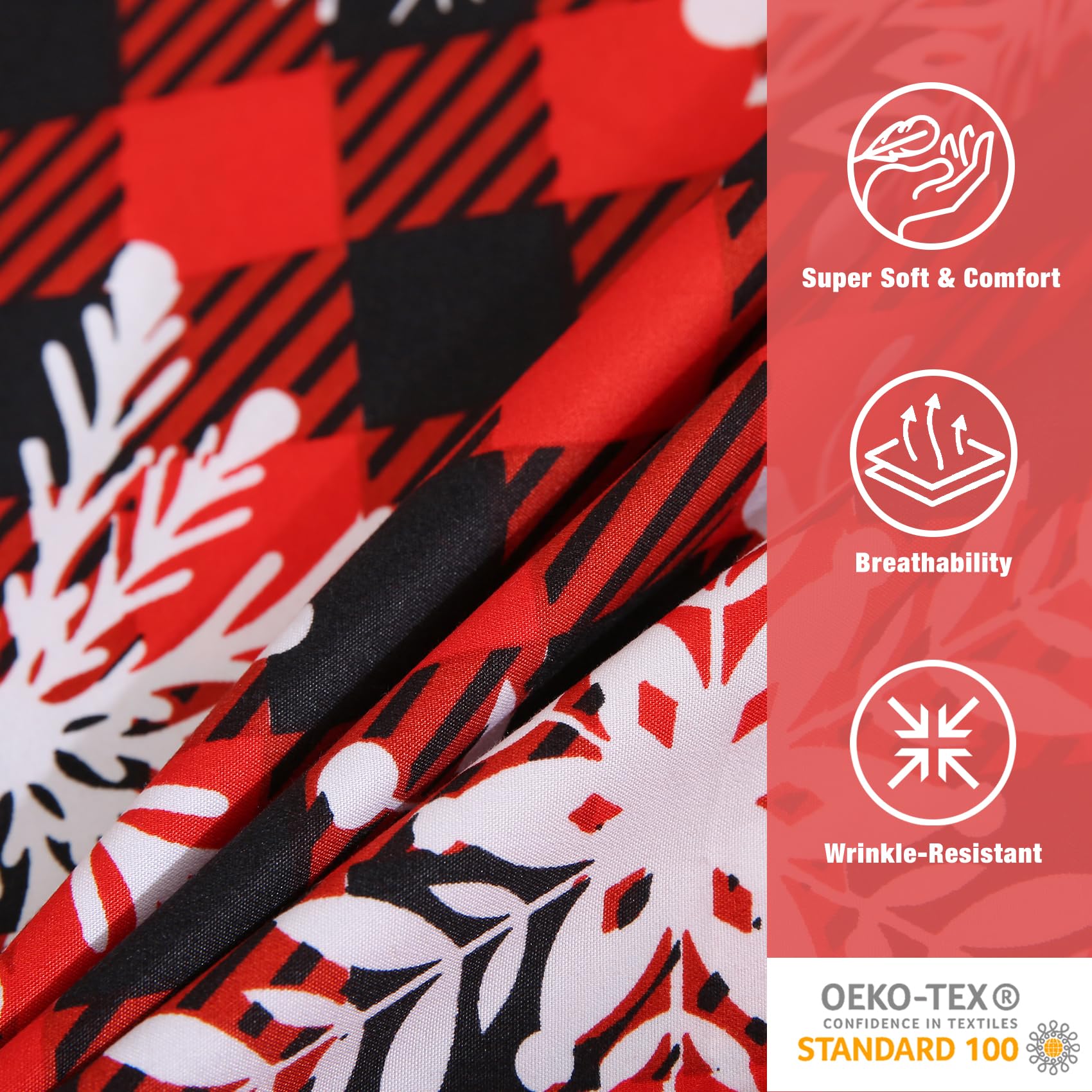 JSD Red Buffalo Plaid Snowflakes Sheet Set Queen Size, 4 Piece Christmas Winter Microfiber Bedding Sheets Extra Deep Pocket - Image 2