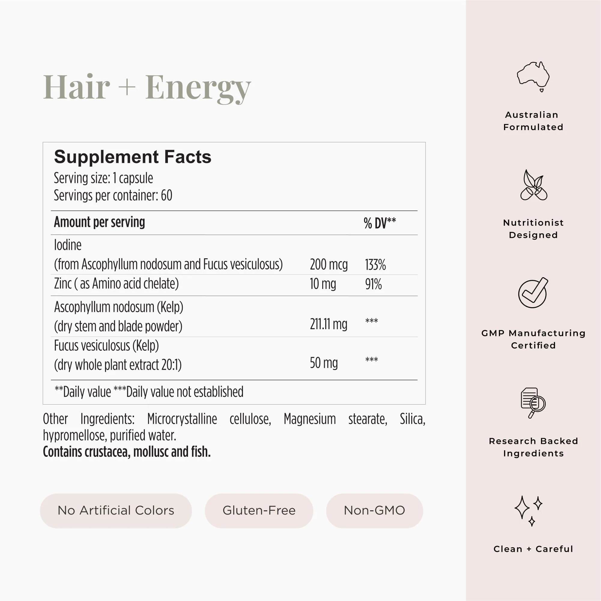 JSHealth Vitamins Hair + Energy Formula | Hair Vitamins for Women and Men with Iodine and Zinc | Supports Hair Strength, Energy Levels, and Healthy Hair Maintenance (60 Capsules Pack of 2) - Image 2