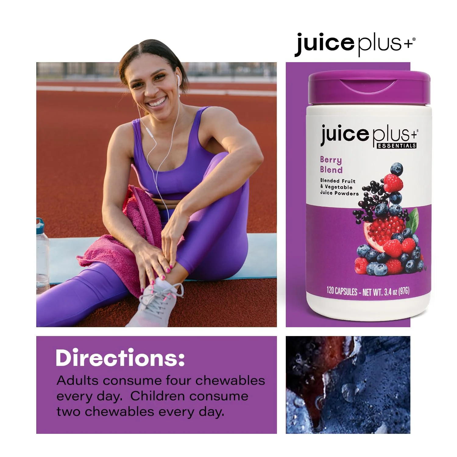 Juice Plus+ Berry Blend Soft Chews - Tasty, Vegan Gummies for All Ages - Nutrients from 12 Superfood Ingredients Including Elderberry, Raspberry, Bilberry, Blueberry & More - 120 Chewables - Image 2