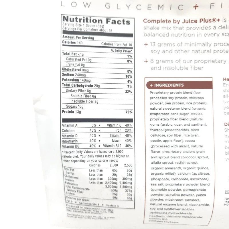 Juice Plus+ COMPLETE Shake Dutch Chocolate + (05/26) - 15 Serving Pouch(19.8oz) - Image 2