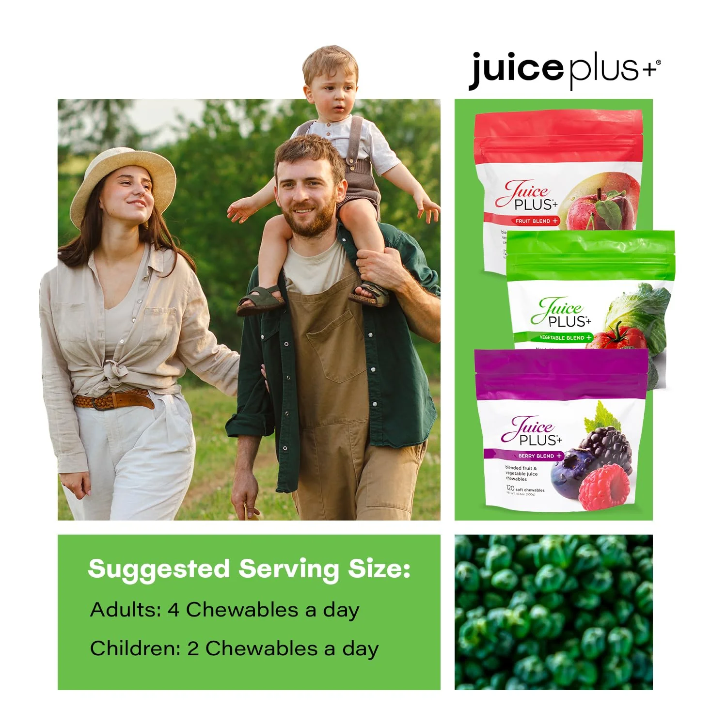 JuicePlus+ Fruit, Vegetable & Berry Blend Soft Chews (Chewables) - 30 Plant-Based Ingredients! Vegan Gummies for Kids & Adults - Gluten-Free, Non-GMO, No HFCS - Prepacked 3 pouches (30 Adult Servings Each) - Image 2
