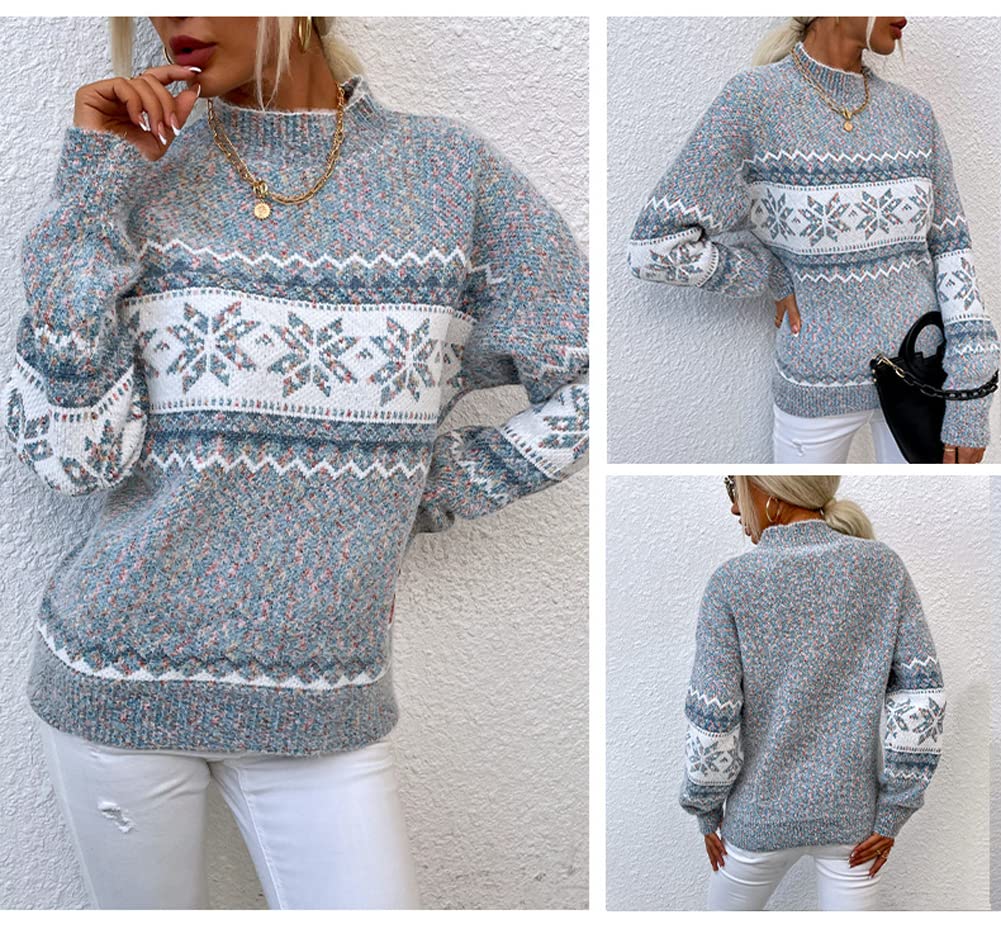 JUNBOON Women's Crewneck Long Sleeve Christmas Snowflake Holiday Pullover Sweater Jumper - Image 3