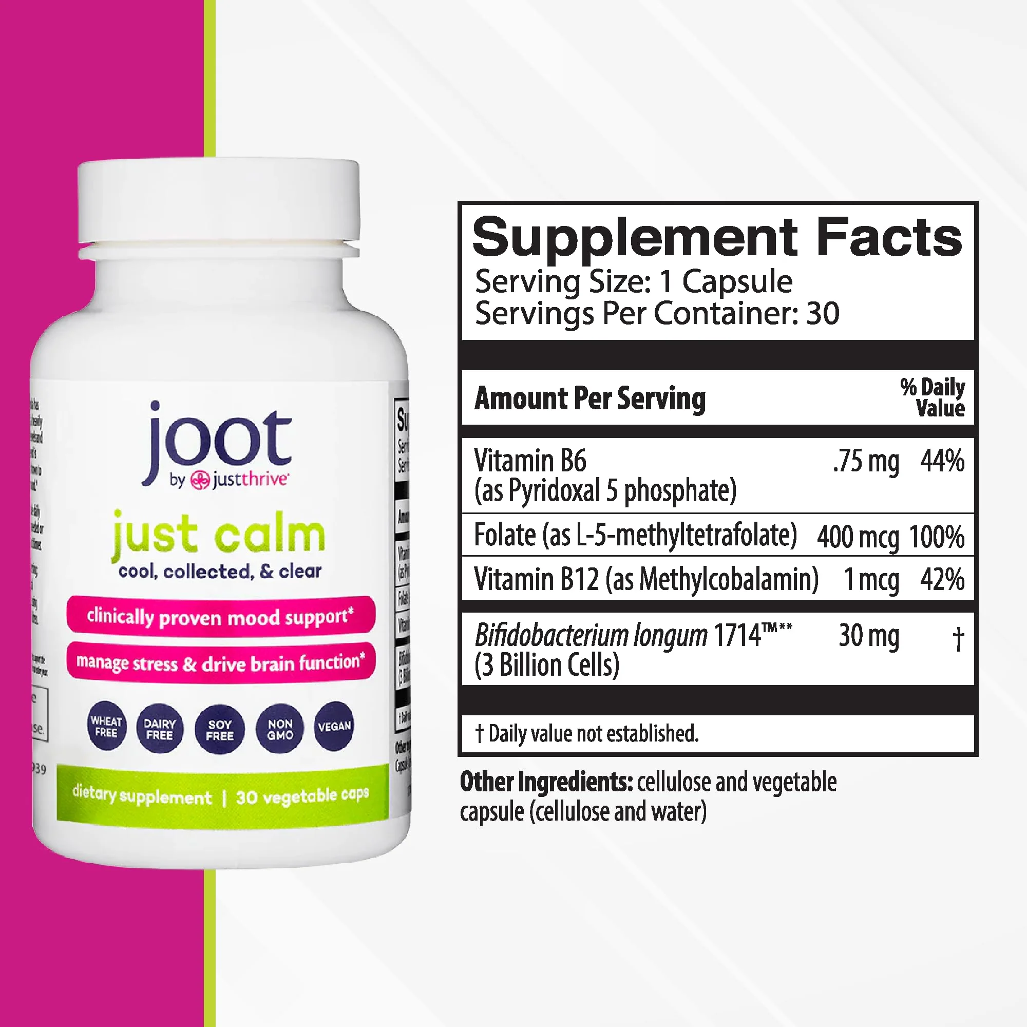 Just Thrive - Just Calm - Cortisol Manager - Calming, Memory, and Mood Support Supplement - Vegan, 30 Calm Capsules - Image 7