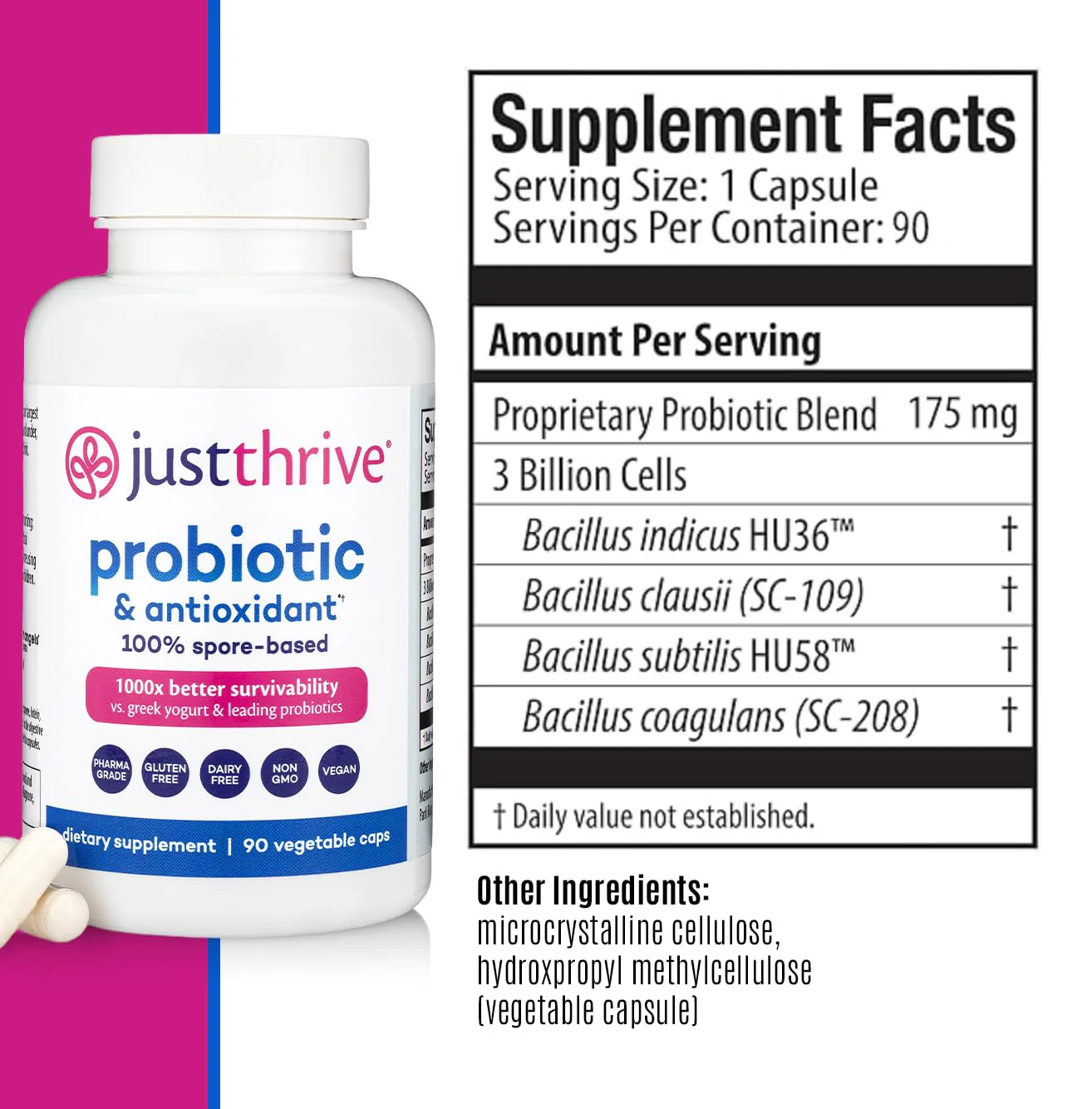 Just Thrive Probiotic & Antioxidant Supplement - 100% Spore-Based Digestive and Immune Support - Gluten Free, 90 Caps - Image 6
