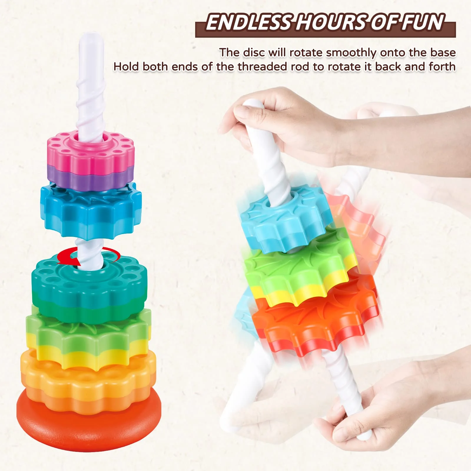 JUXUE Baby Spinning Stacking Toys for Toddlers 1-3, Rainbow Ring Stacker Montessori Toys for Babies 6-12 Months, 1 2 3 One Year Old Girl Boy Christmas Birthday Gifts, Autism Sensory Learning Toy - Image 5