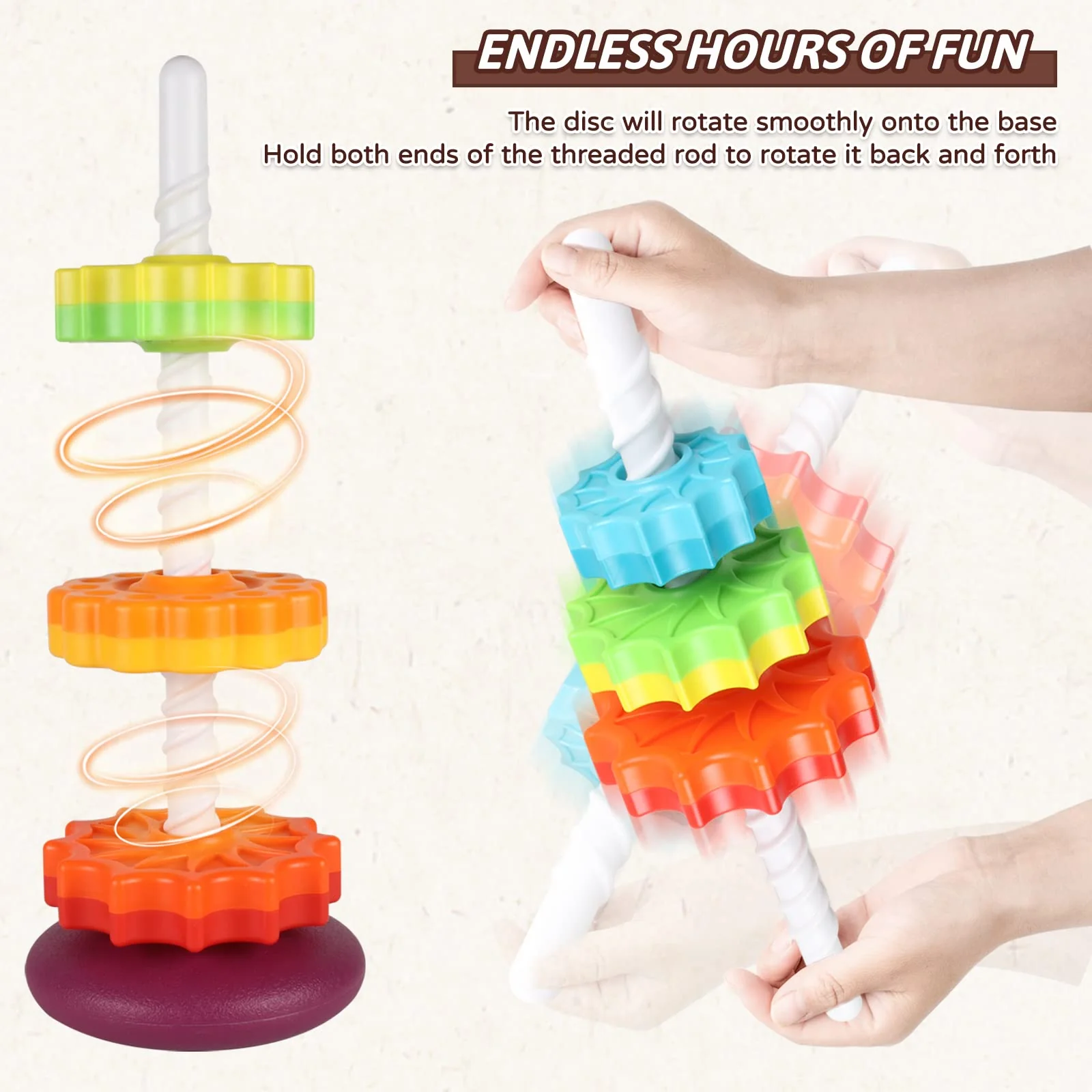 JUXUE Spinning Toy, Rainbow Stacking Toys for Toddlers 1-3, Ring Stacker Baby Toys 6 to 12 Months, 1 One Year Old Girl Boy Christmas Birthday Gifts, Montessori Autism Sensory Toy - Image 5