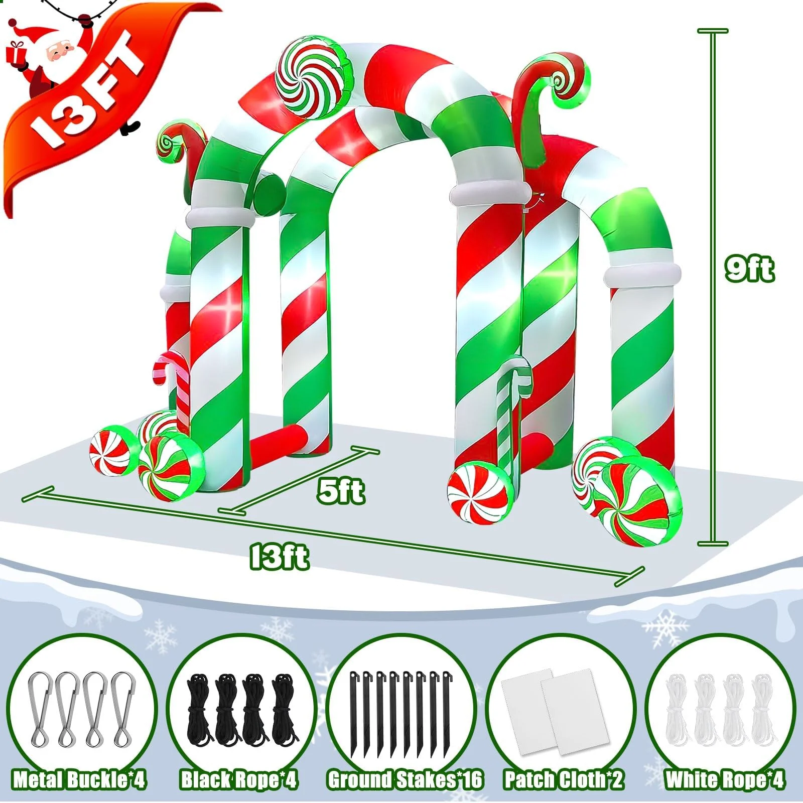 Kalolary 13FT Christmas Archway Inflatables with LED Light, Giant Xmas Candy Arch Inflatable Stereoscopic Blow up Christmas Outdoor Yard Decorations for Square Shopping Mall Lawn Garden Holiday Party - Image 7