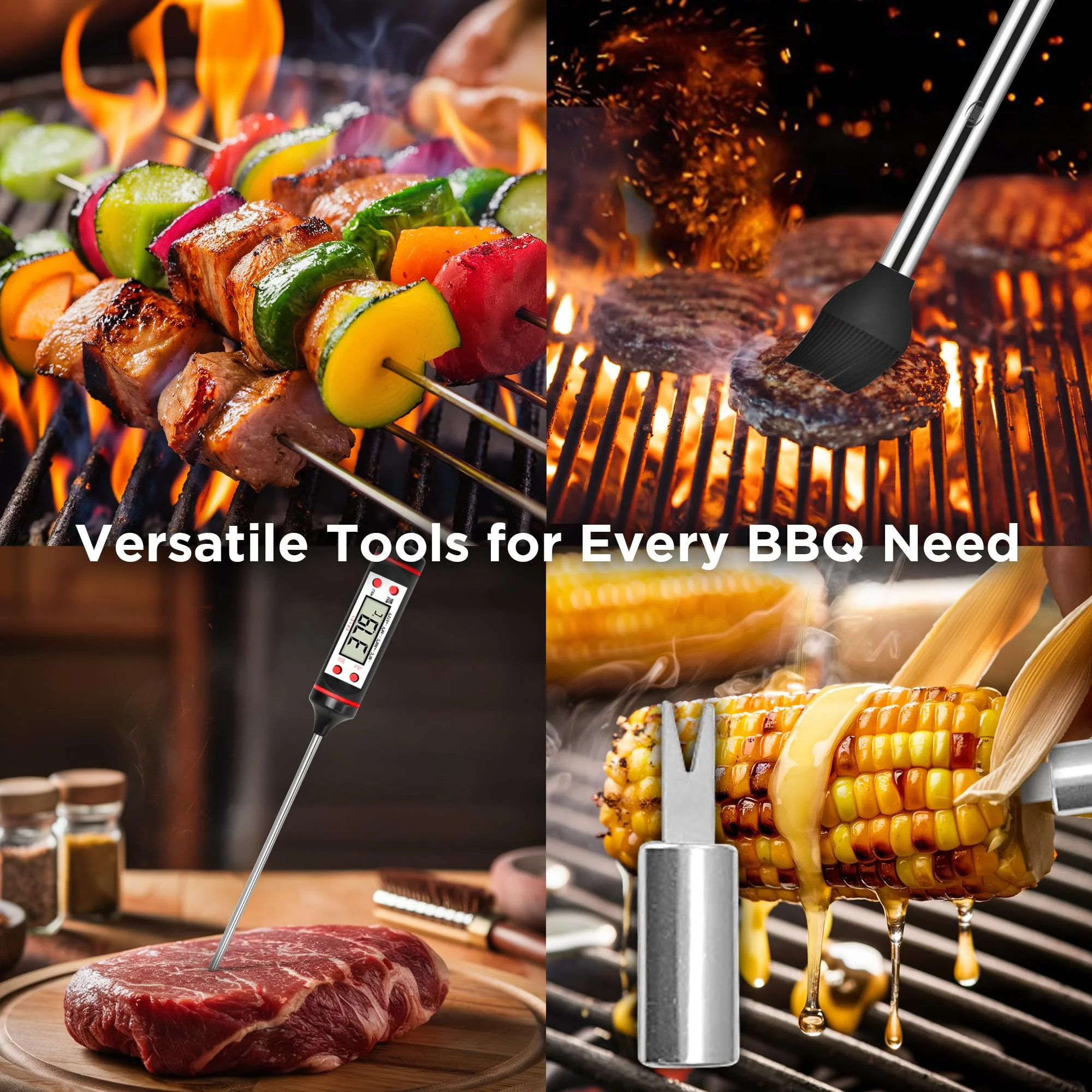 Kaluns Grilling Accessories, Dad Gifts for Christmas Grilling Gifts, Heavy Duty Stainless Steel Grill Set BBQ Grill Accessories for Outdoor Grill with Meat Thermometer, Case and Apron - Image 6