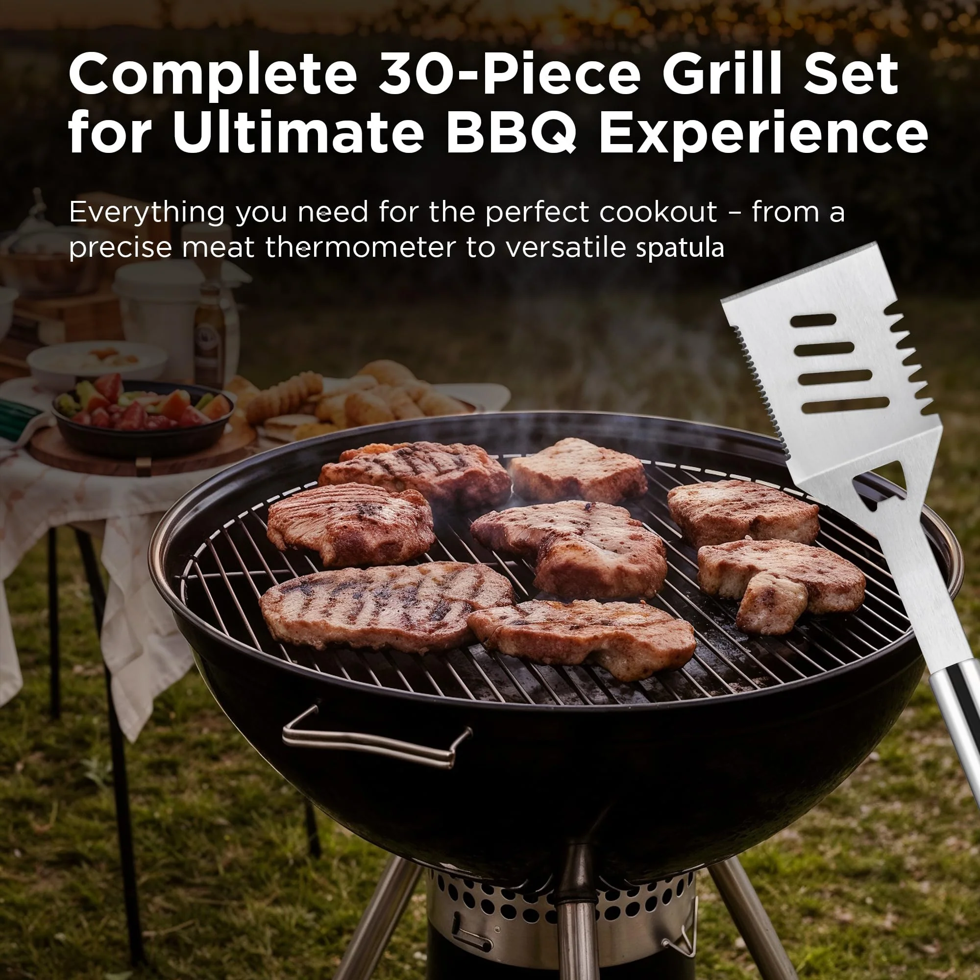 Kaluns Grilling Accessories, Dad Gifts for Christmas Grilling Gifts, Heavy Duty Stainless Steel Grill Set BBQ Grill Accessories for Outdoor Grill with Meat Thermometer, Case and Apron - Image 8