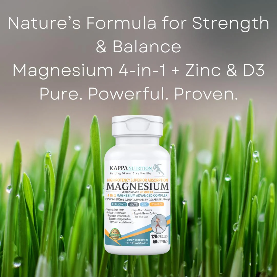Kappa Nutrition Magnesium 4-in-1, 280mg Elemental Magnesium (Bisglycinate, Malate) + Zinc & Vitamin D3, Brain, Sleep, Energy, Muscle, Immune Support, 120 Vegan Capsules. - Image 6