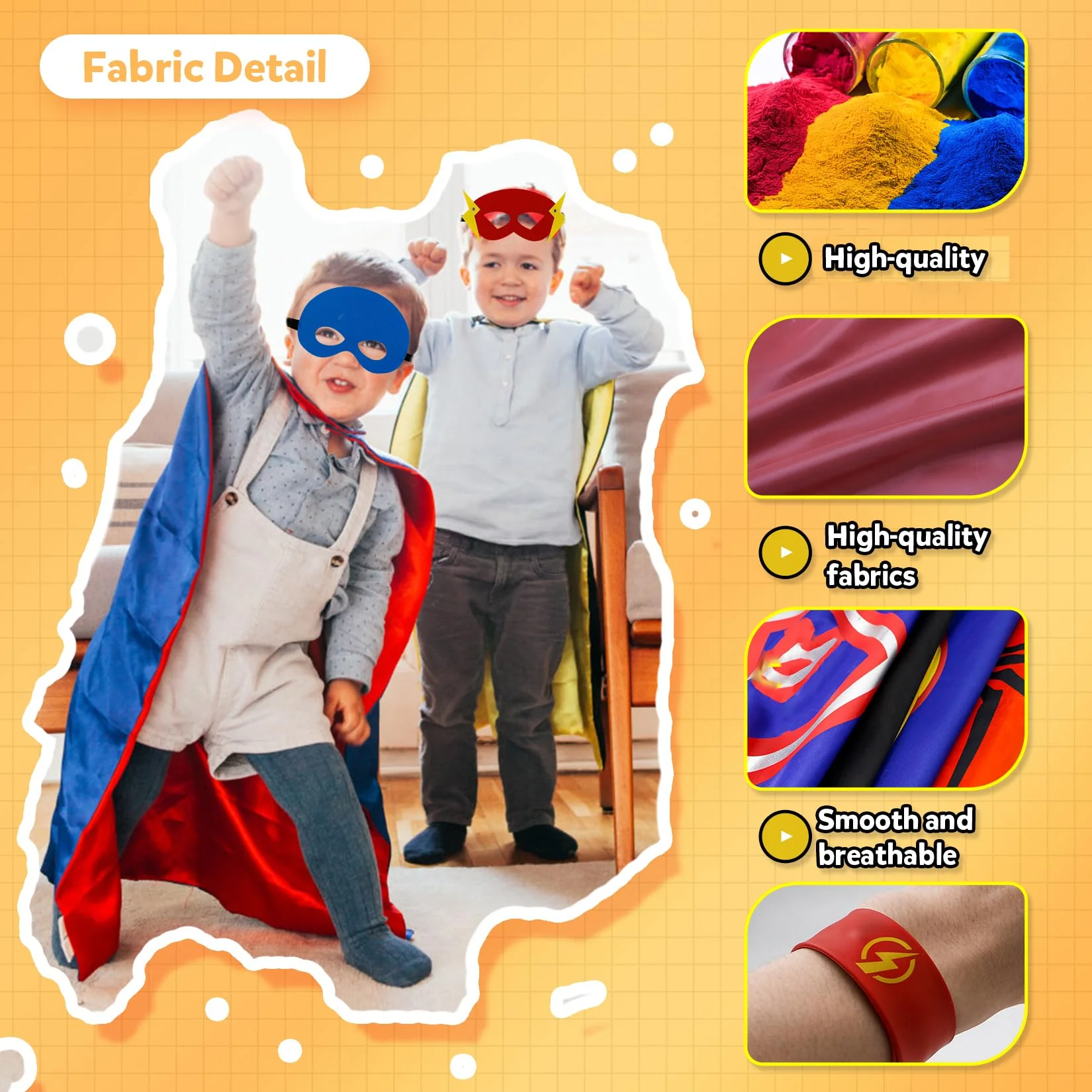 KARAZZO Kids Capes Set and Wristbands Boys Girls Costumes for Halloween Christmas Cosplay Dress Up (8-PACK CAPES SET) - Image 4