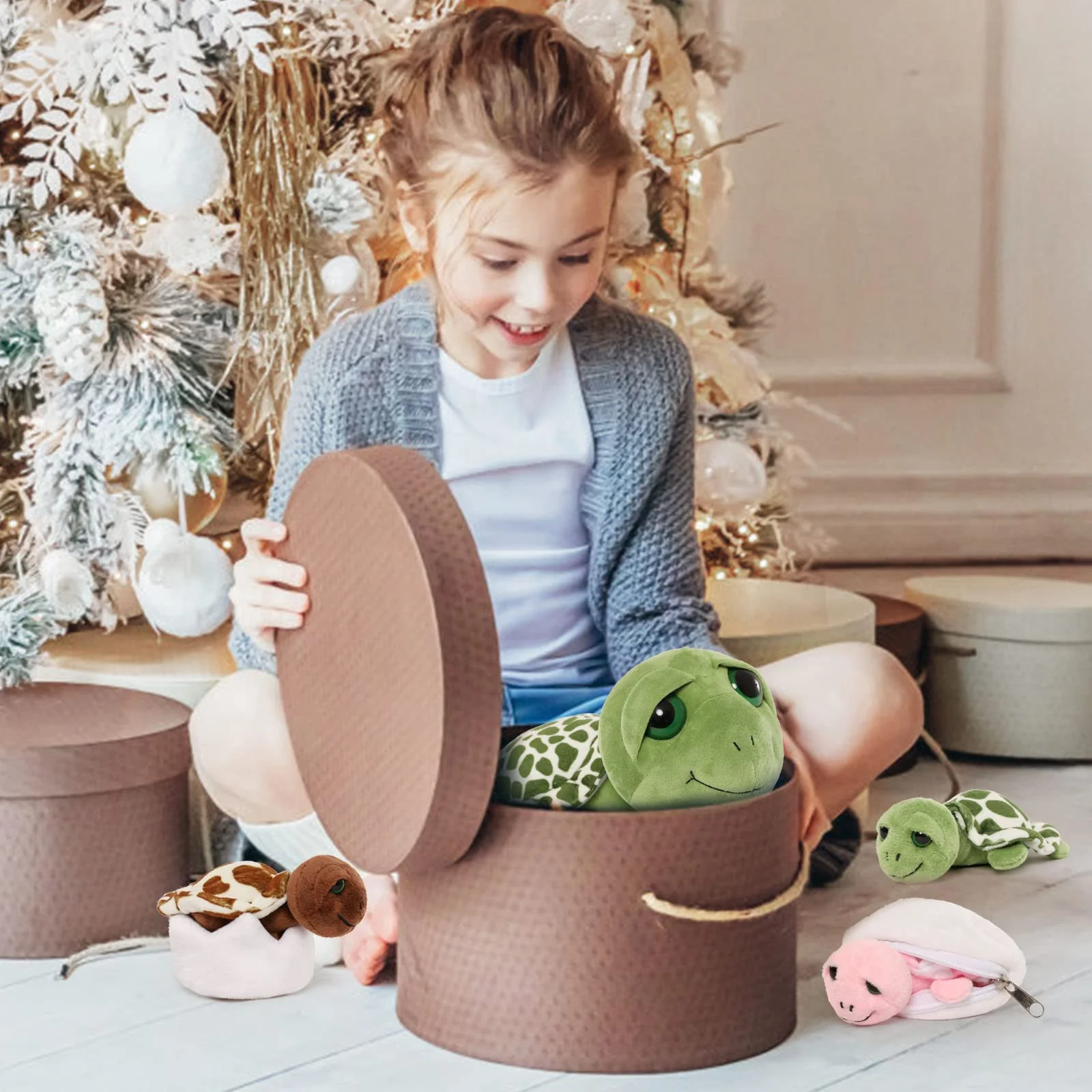 Karister 6Pcs Turtle Stuffed Animals with Three Babies Inside Shell,14" Sea Turtle Plush Pillow Toy with Two Eggs, Stuffed Tortoise for Kids, Ocean Plush for Birthday Christmas or Baby Shower - Image 2