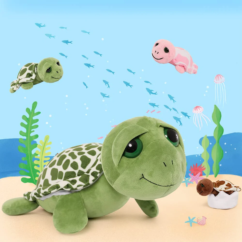 Karister 6Pcs Turtle Stuffed Animals with Three Babies Inside Shell,14" Sea Turtle Plush Pillow Toy with Two Eggs, Stuffed Tortoise for Kids, Ocean Plush for Birthday Christmas or Baby Shower - Image 3