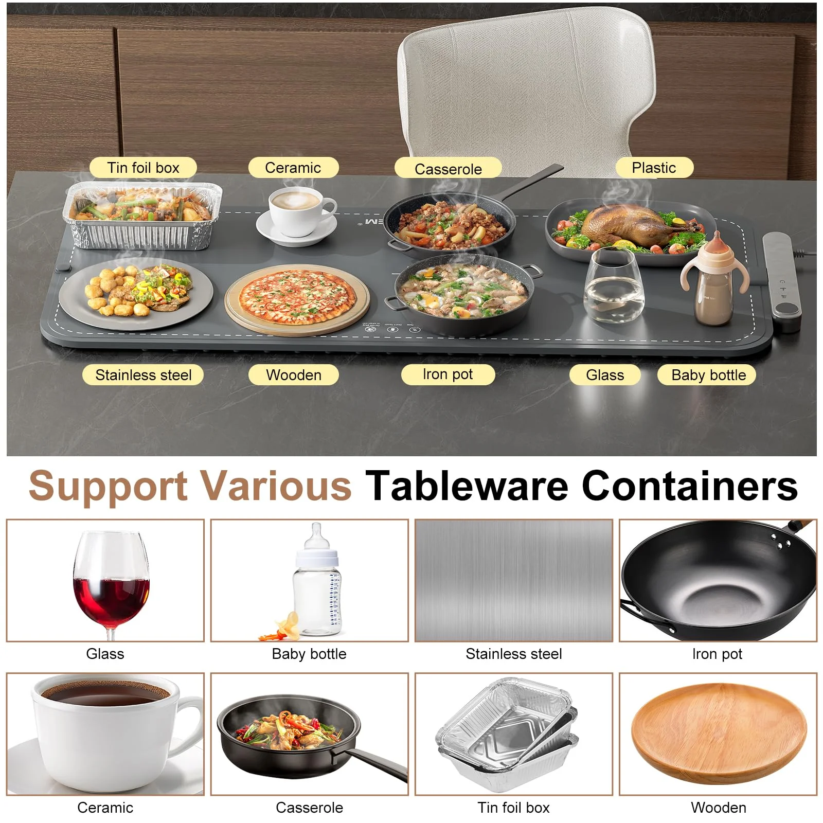 Kasefazem Warming Mat For Food XXL 500W Food Warming Mat 36"X16" Waterproof Graphene Warming Trays For Buffets Party Food Warmers For Parties Buffet 6 Temp 6H Chafing Dishes For Buffet Christmas - Image 4