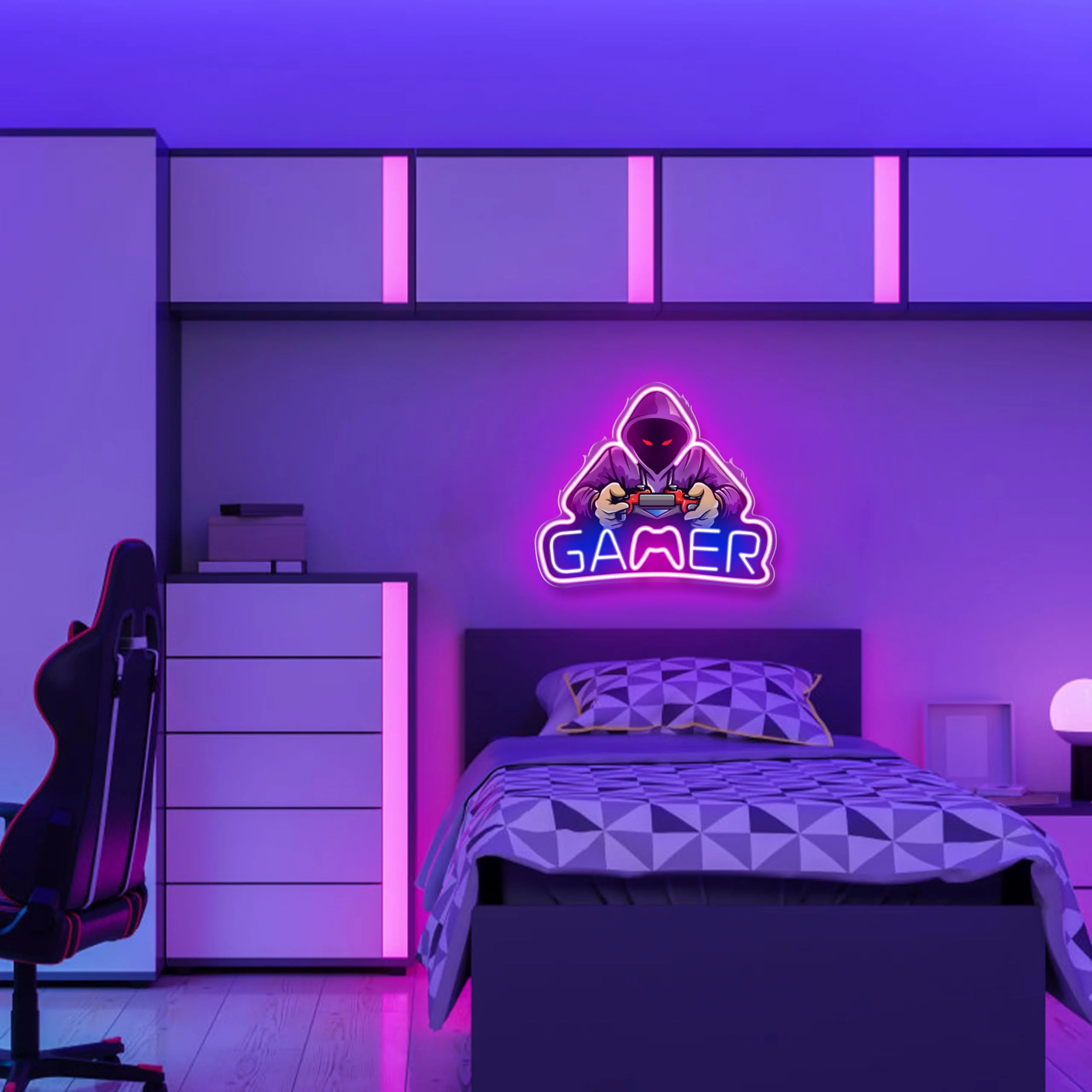 Kavaas Gamer Neon Sign, UV Printed Gaming Neon Sign for Gamer Room Decor - LED Video Game Neon Lights for Bedroom Boys, Gaming Wall decor - Best Gamer Gifts for Teenage Boys, Christmas - Image 2