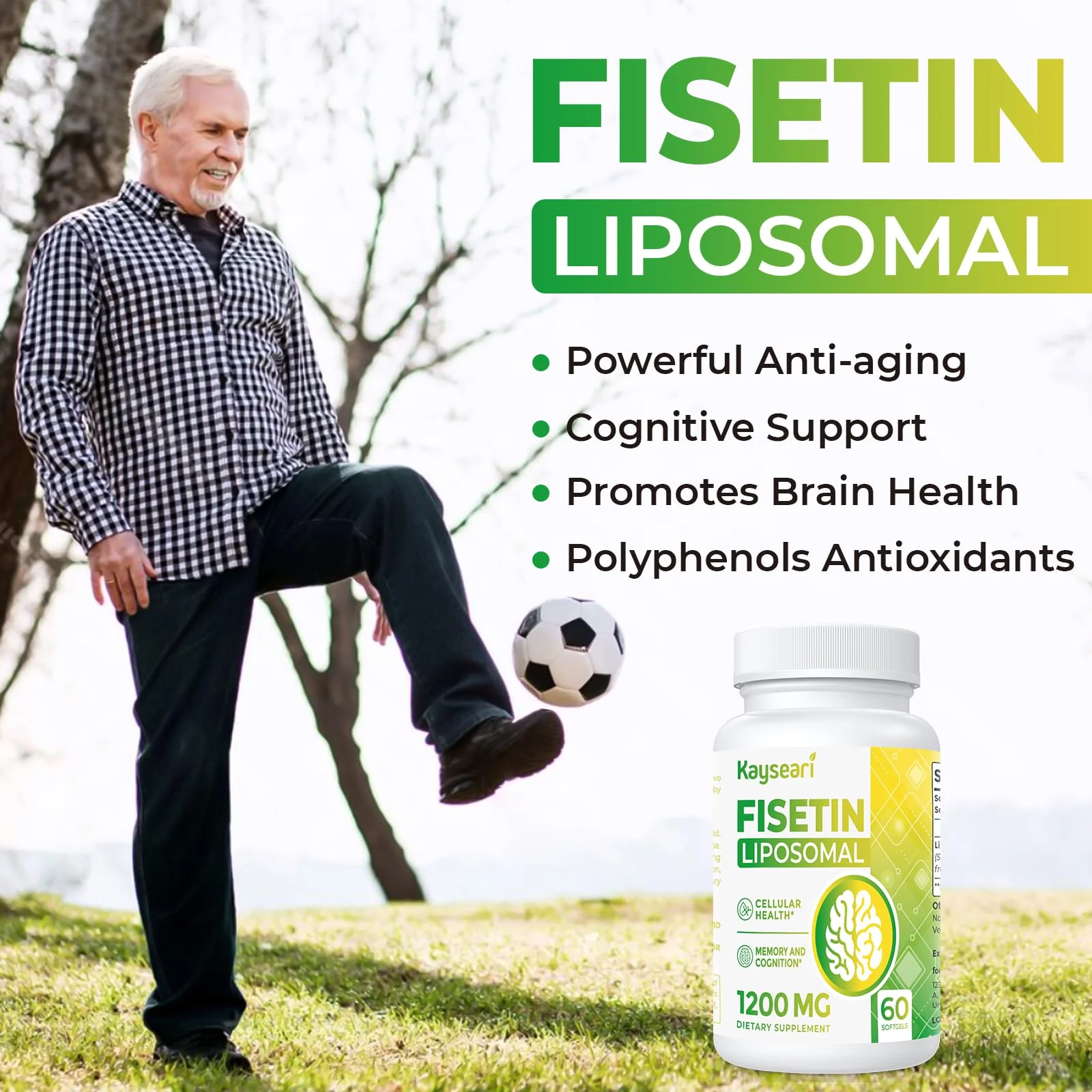 Kayseari Fisetin 1200mg Liposomal Fisetin Supplements 98% Pure Fisetin Polyphenols Antioxidants Immunity Health Aging Cognitive Support Non-GMO 120 Capsules - Image 5