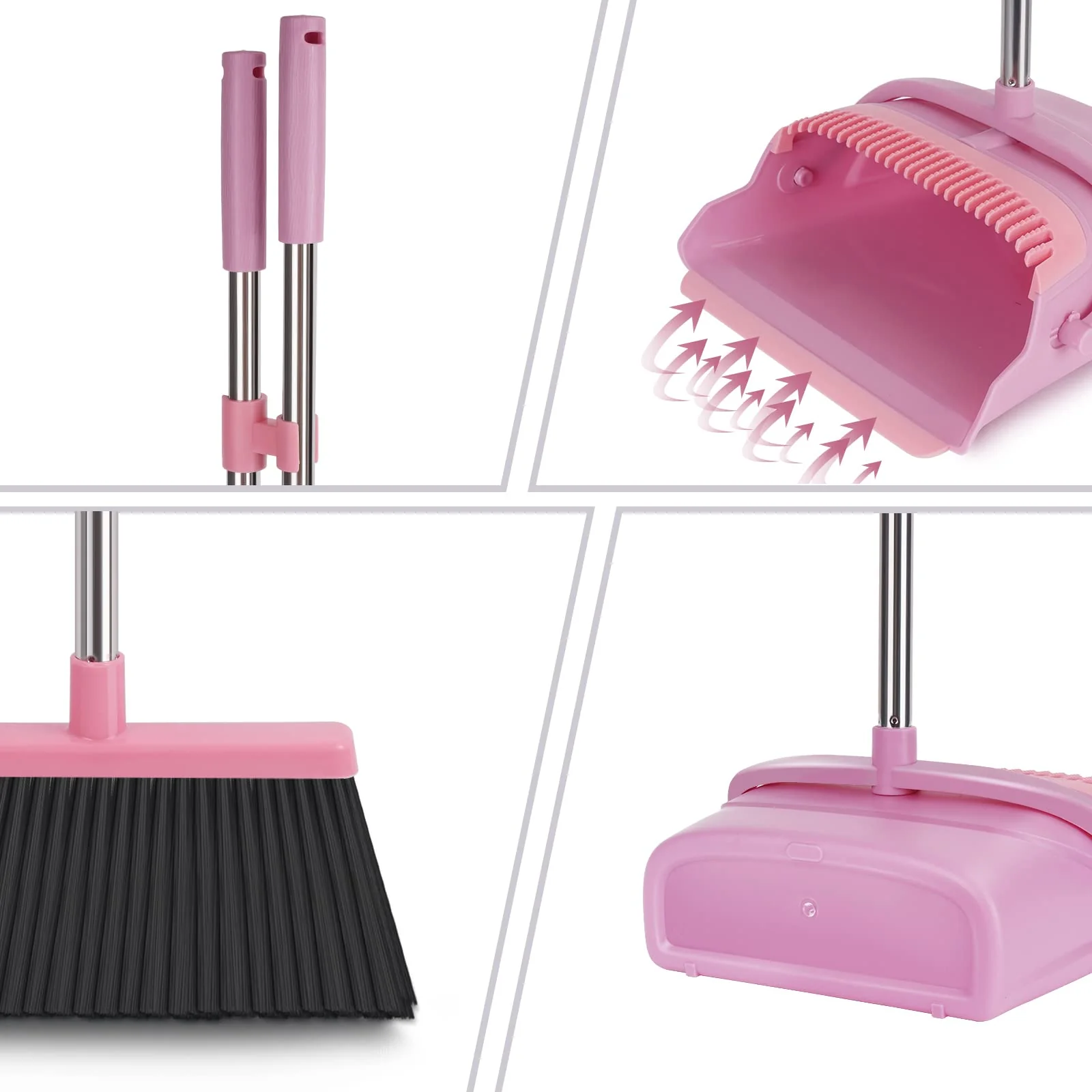 kelamayi Broom and Dustpan Set for Home, Office, Indoor&Outdoor Sweeping, Stand Up Broom and Dustpan (Pink) - Image 6
