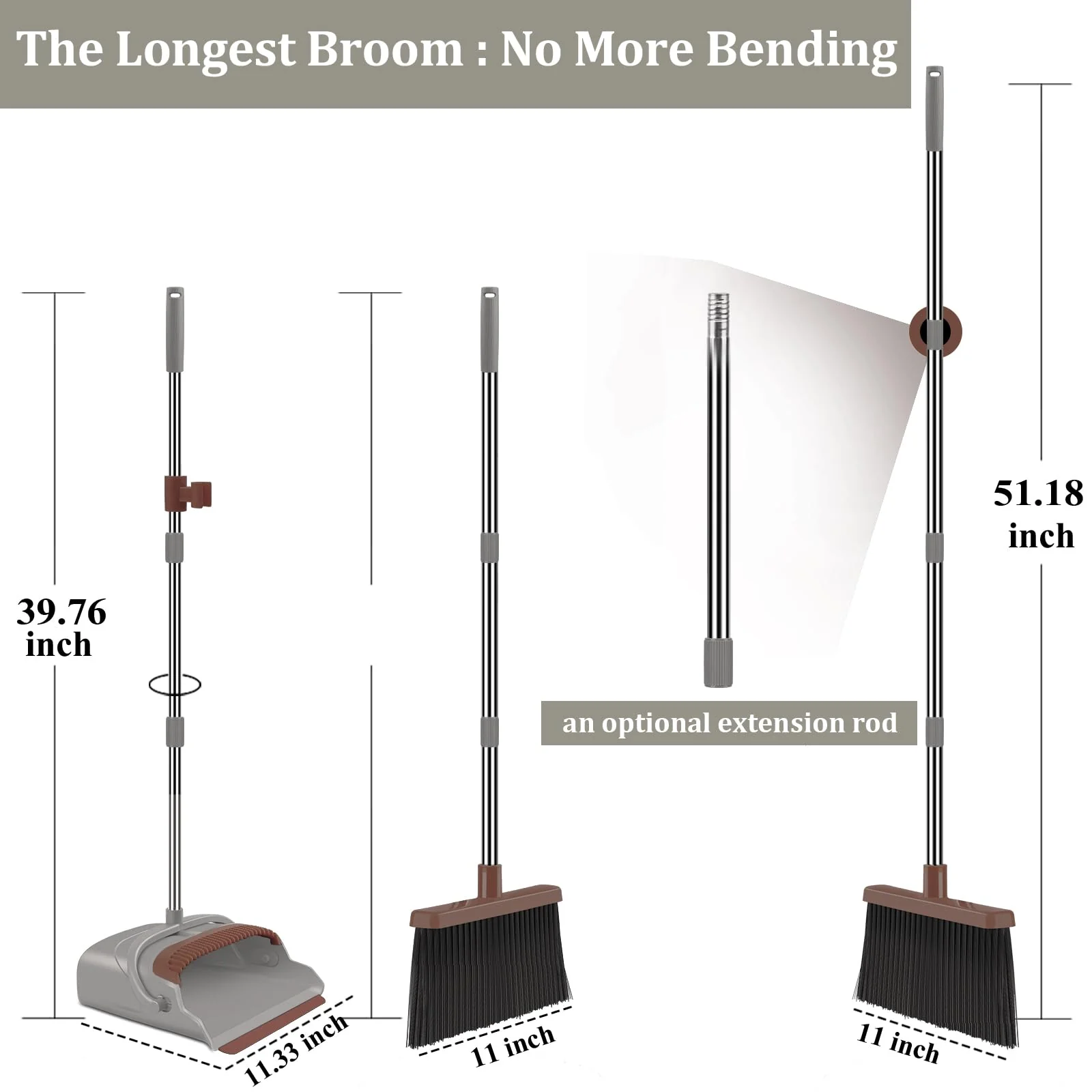 kelamayi Upgrade Broom and Dustpan Set, Self-Cleaning with Dustpan Teeth, Ideal for Dog Cat Pets Home Use, Super Long Handle Upright Stand Up Broom and Dustpan Set (Brown) - Image 7