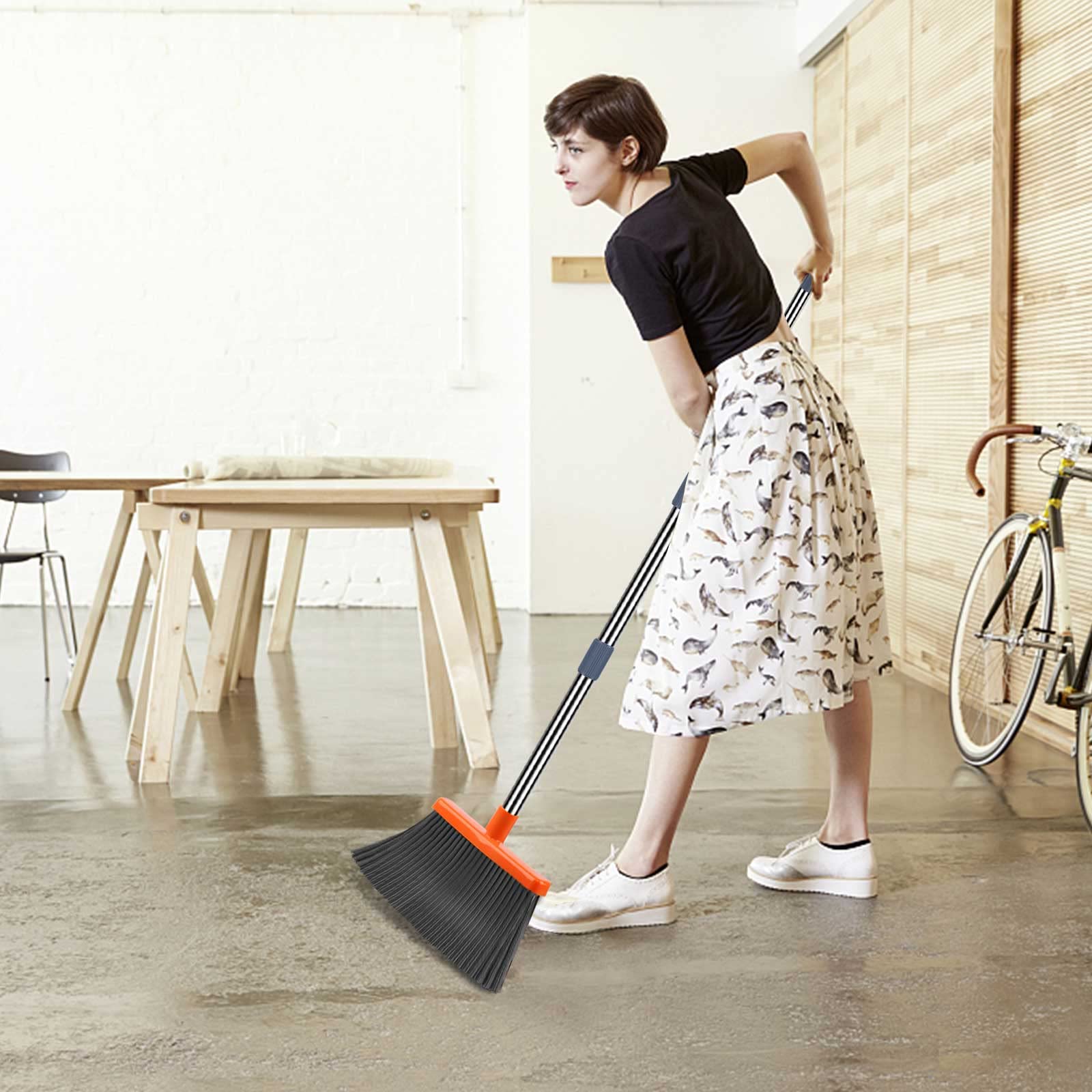 kelamayi Upgrade Broom and Dustpan Set, Self-Cleaning with Dustpan Teeth, Indoor&Outdoor Sweeping, Ideal for Dog Cat Pets Home Use, Stand Up Broom and Dustpan (Gray&Orange) - Image 4