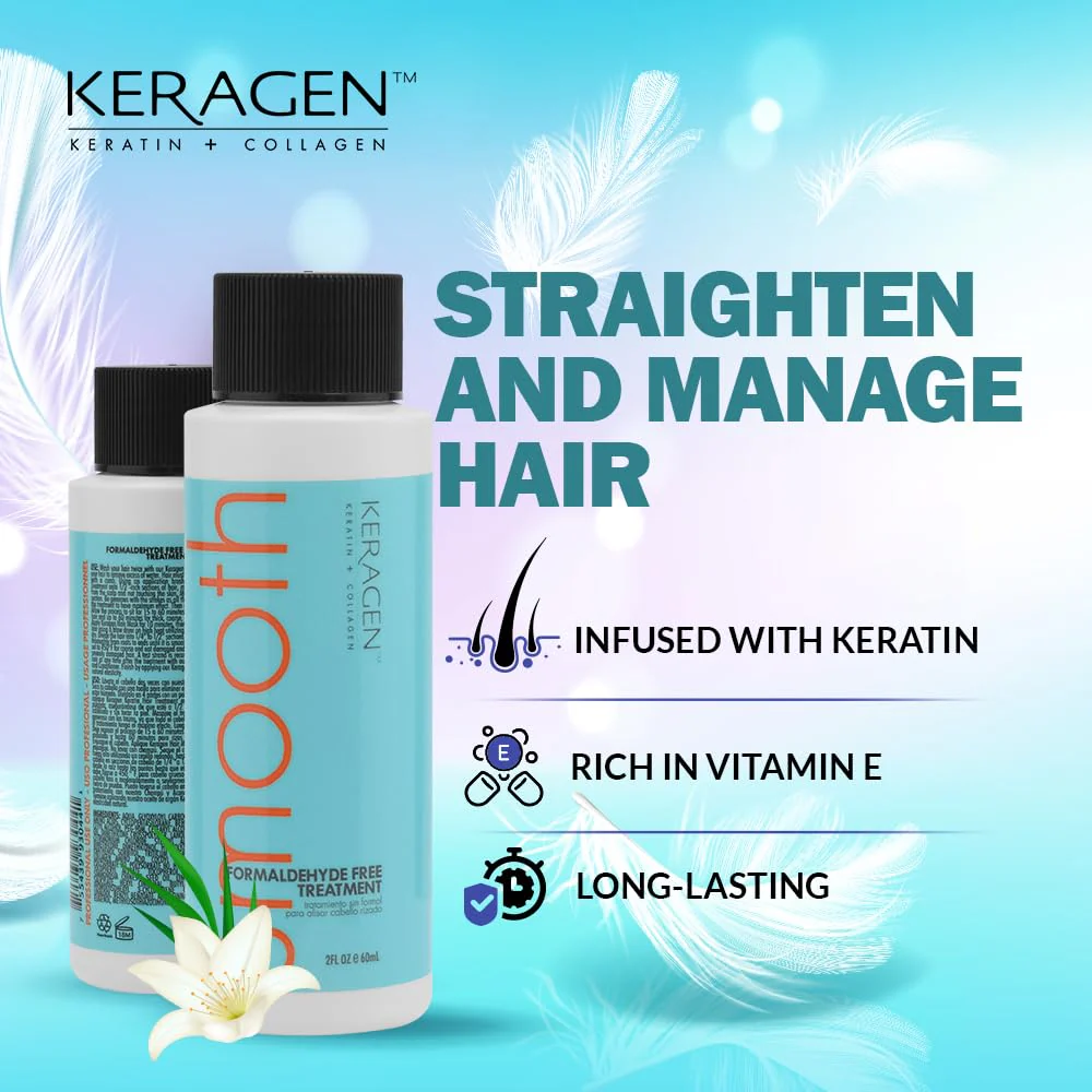 Keragen - Brazilian Keratin Smoothing Treatment, Blowout Straightening System for Dry and Damaged Hair, Formaldehyde Free, 2 Oz - Eliminate Curls and Frizz, Fine to Medium Hair - Image 6