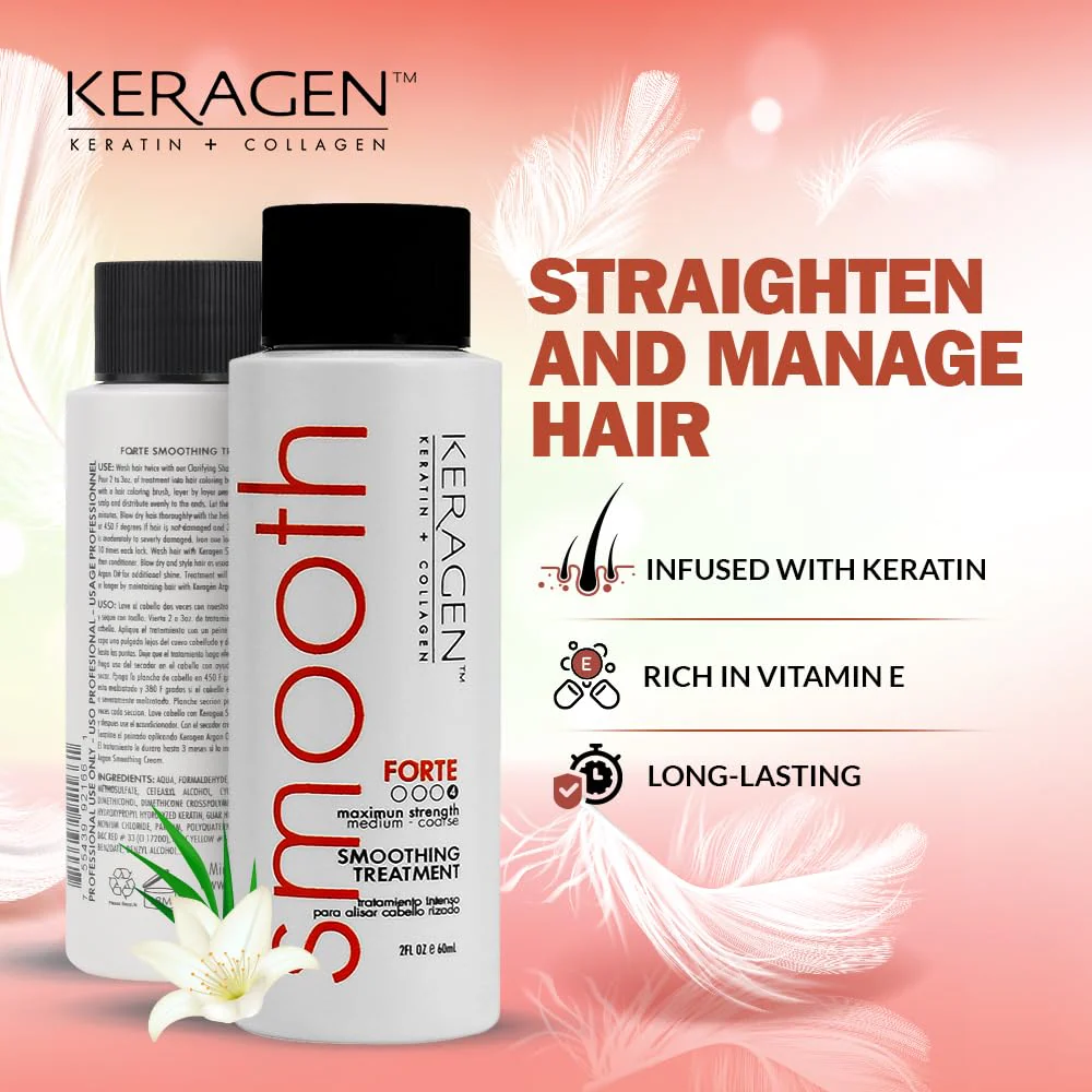 Keragen - Brazilian Keratin Smoothing Treatment, Blowout Straightening System for Dry and Damaged Hair - Forte, Sulfate Free - Eliminates Curls and Frizz, Medium to Coarse Hair (2 Oz) - Image 6
