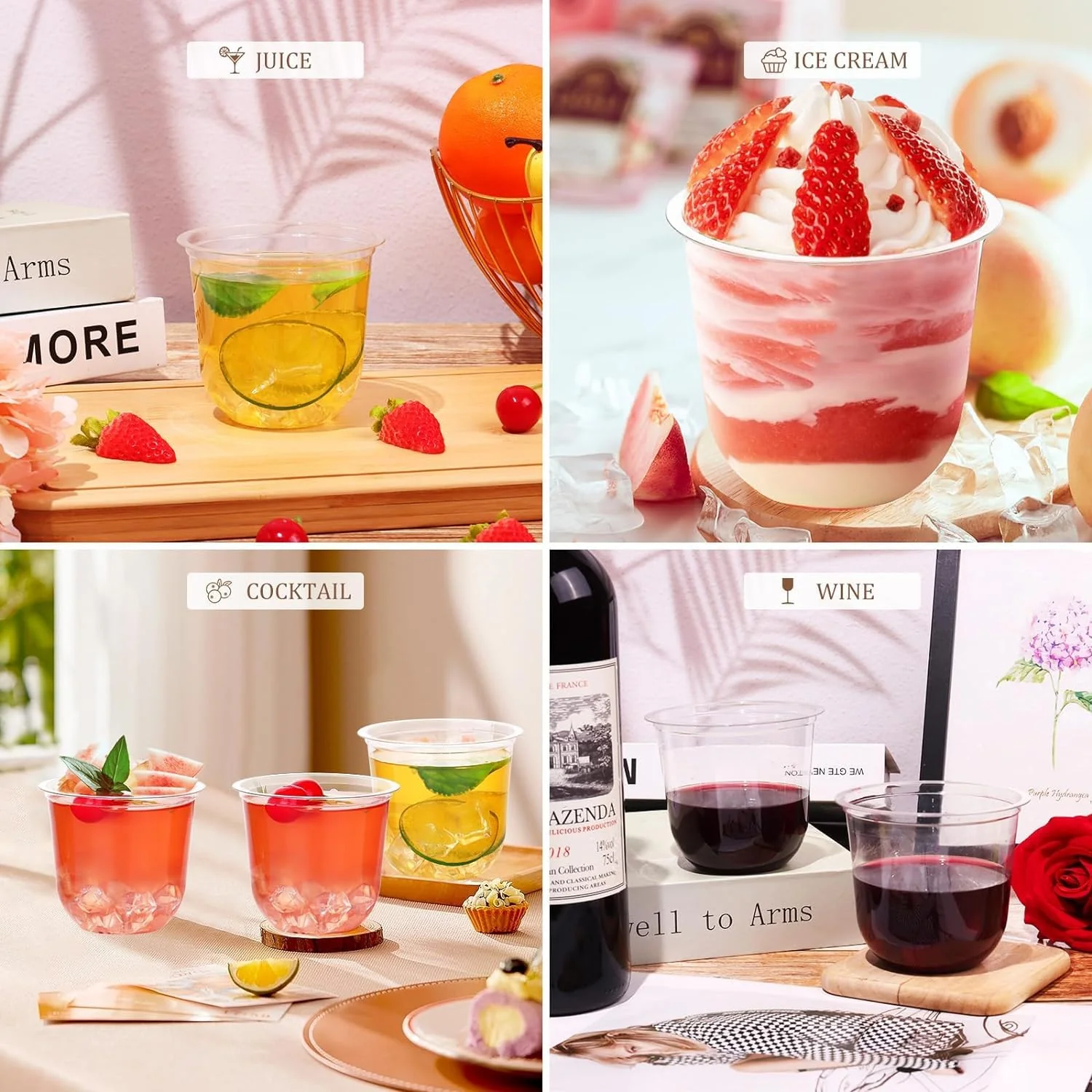 KesaPlan 100 Pcs Disposable Stemless Glasses 12oz Crystal Plastic Wine Glasses Clear Classic Cup for Meeting Weddings Birthdays Cocktail Christmas Party Supplies - Image 5