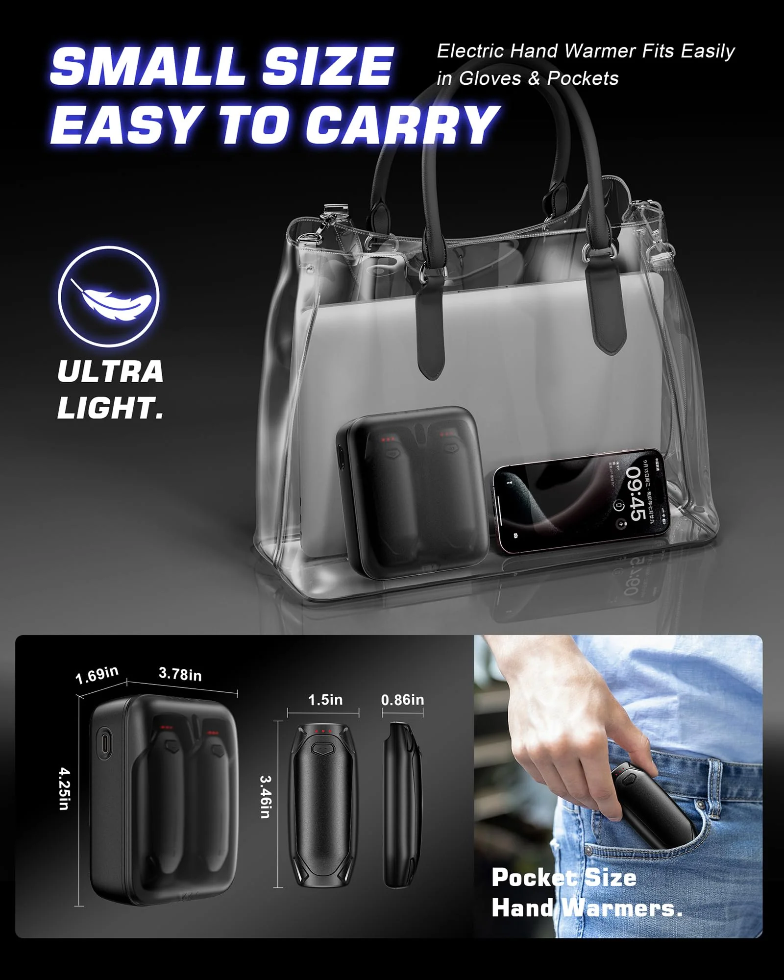 Kesguar Hand Warmers Rechargeable - 2 Pack 14000mAh AI Electric Hand Warmers with Charging Case, Magnetic 2 in 1 Pocket Handwarmers, Portable Heater Gifts for Women/Men/Christmas/Golf/Camping/Hunting - Image 4