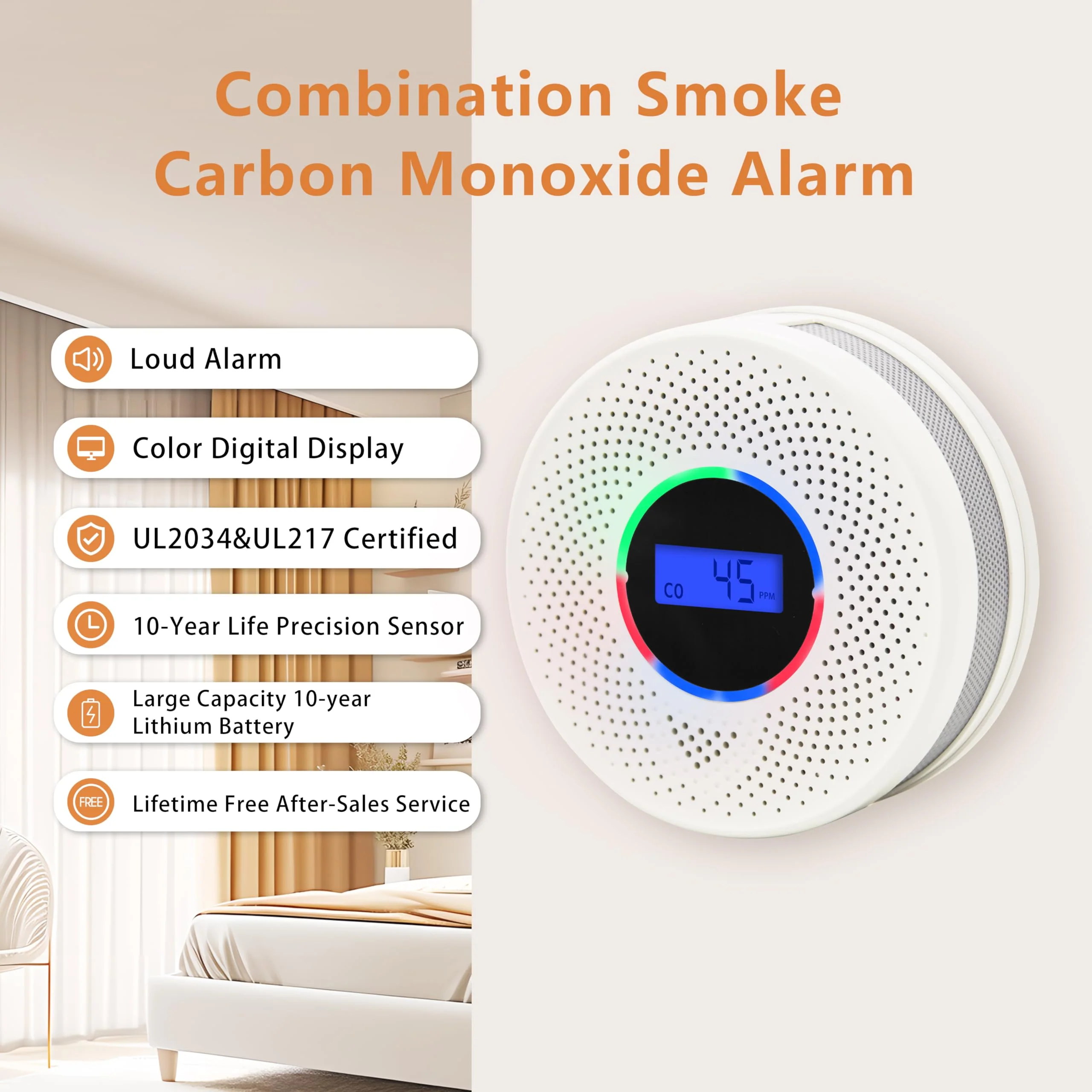 Kesy Upgraded Smoke and Carbon Monoxide Detector 10-Year Lifespan, Dual Sensor Smoke Alarm & Carbon Monoxide Detector (5 Pack) - Image 5