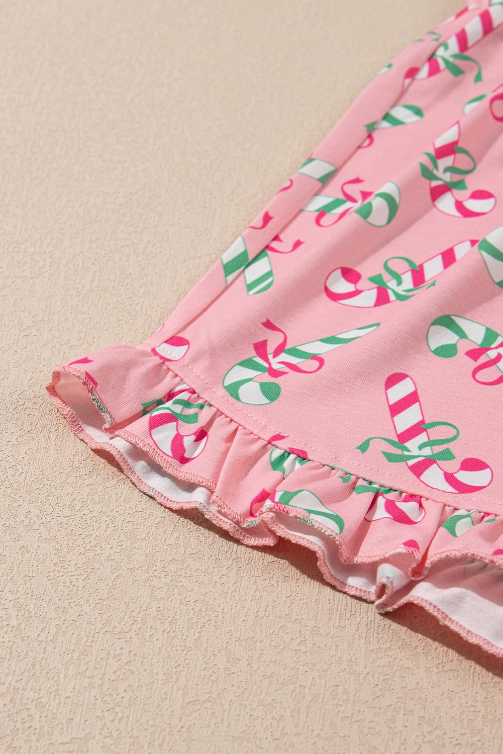 KevaMolly Womens Christmas Lounge Sets Pink Christmas Candy Cane Print Pocketed Knotted Lounge Set Short Sleeve Xmas Top and Shorts M - Image 3