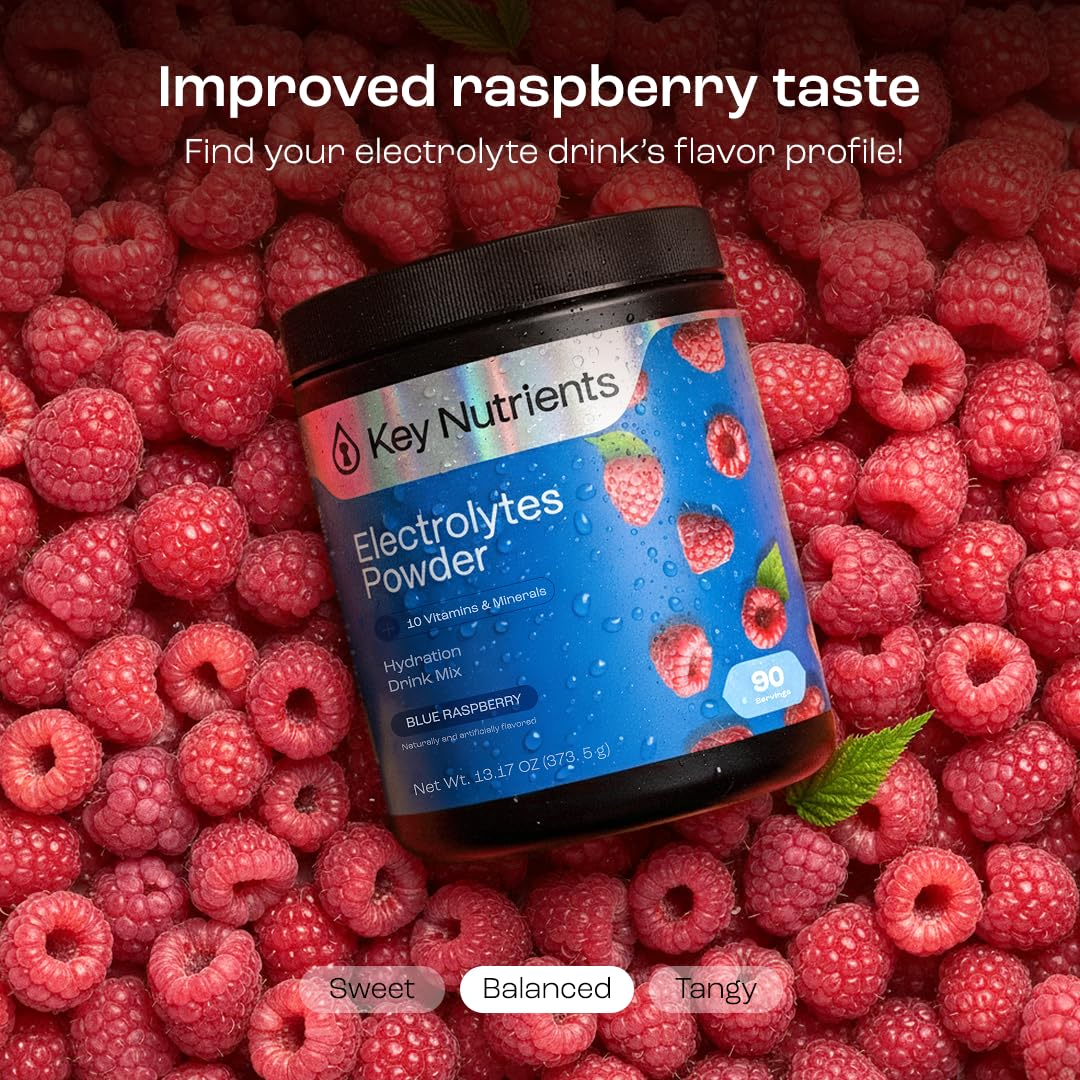 KEY NUTRIENTS Multivitamin Electrolytes Powder No Sugar - Sweet Blue Raspberry Electrolyte Powder - Endurance & Energy Supplement - Hydration Powder - No Calories - 90 Servings - Made in USA - Image 8