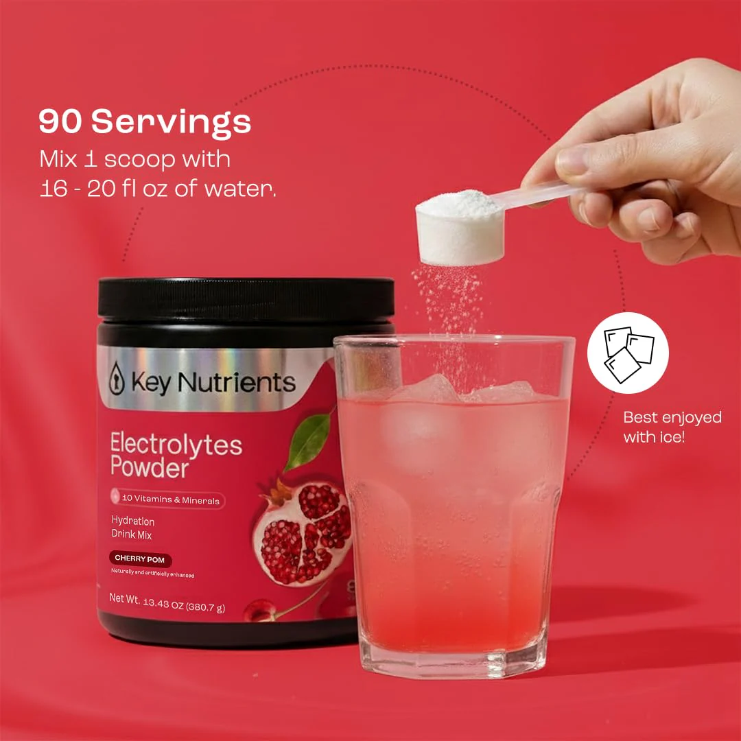 KEY NUTRIENTS Multivitamin Electrolytes Powder No Sugar - Sweet Cherry Pom Electrolyte Powder - Endurance & Energy Supplement - Hydration Powder - No Calories - 90 Servings - Made in USA - Image 8