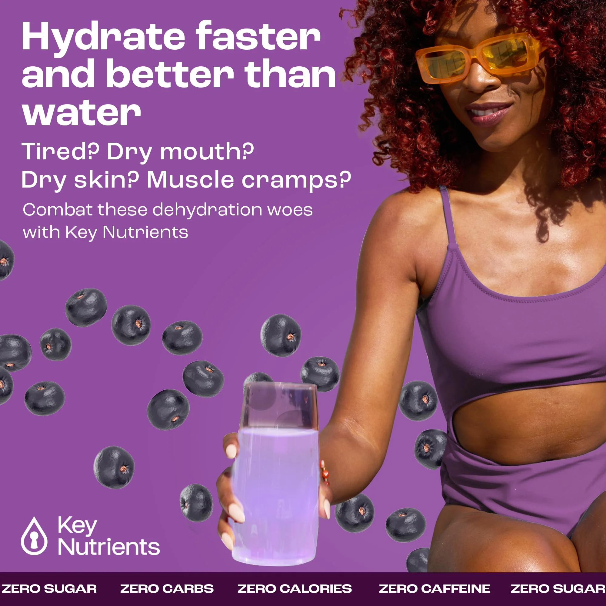KEY NUTRIENTS Multivitamin Electrolytes Powder Packets - Delicious Acai Berry 20 Pack Hydration Packets - Travel Hydration Powder - No Sugar, No Calories, Gluten Free - Made in USA - Image 8