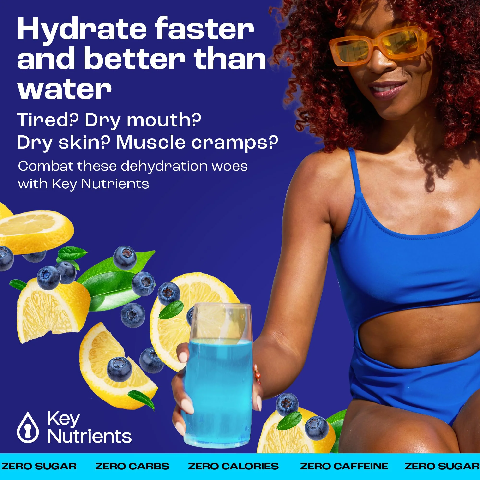 KEY NUTRIENTS Multivitamin Electrolytes Powder Packets - Delicious Blueberry Lemonade 20 Pack Hydration Packets - Travel Hydration Powder - No Sugar, No Calories, Gluten Free - Made in USA - Image 8