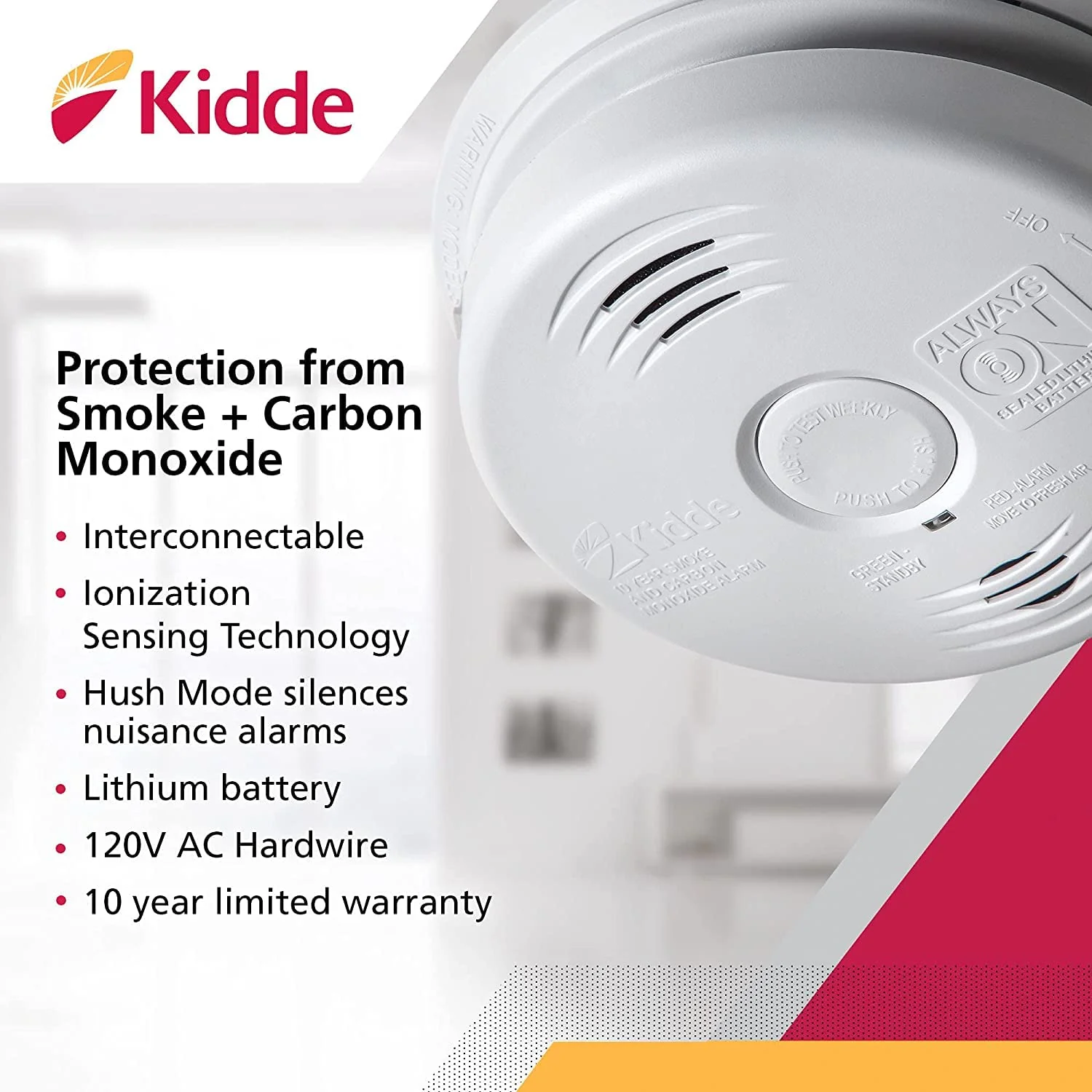 Kidde Hardwired Smoke & Carbon Monoxide Detector, 10-Year Battery Backup, Voice Alerts - Image 12