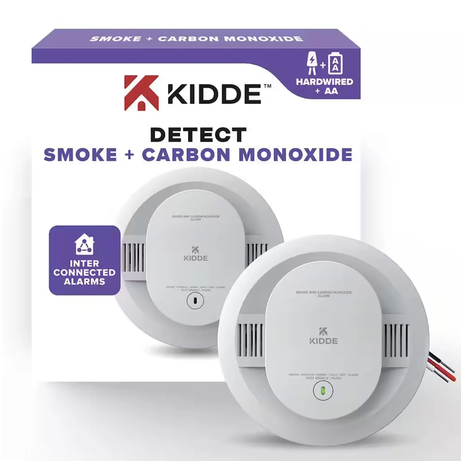 Kidde KN-COSM-IBA Hardwire Combination Smoke Carbon Monoxide Detector Battery Backup Voice Warning Interconnectable (2-Pack) - Image 8