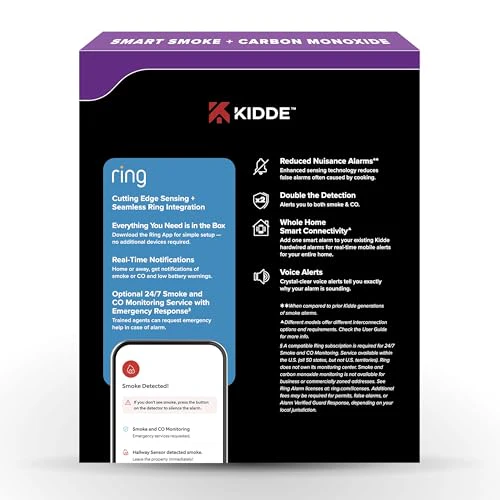 Kidde Smart Smoke and Carbon Monoxide Detector, Ring App Enabled for Real-Time Notifications, Hardwired Alarm, AA Backup Battery - Image 2