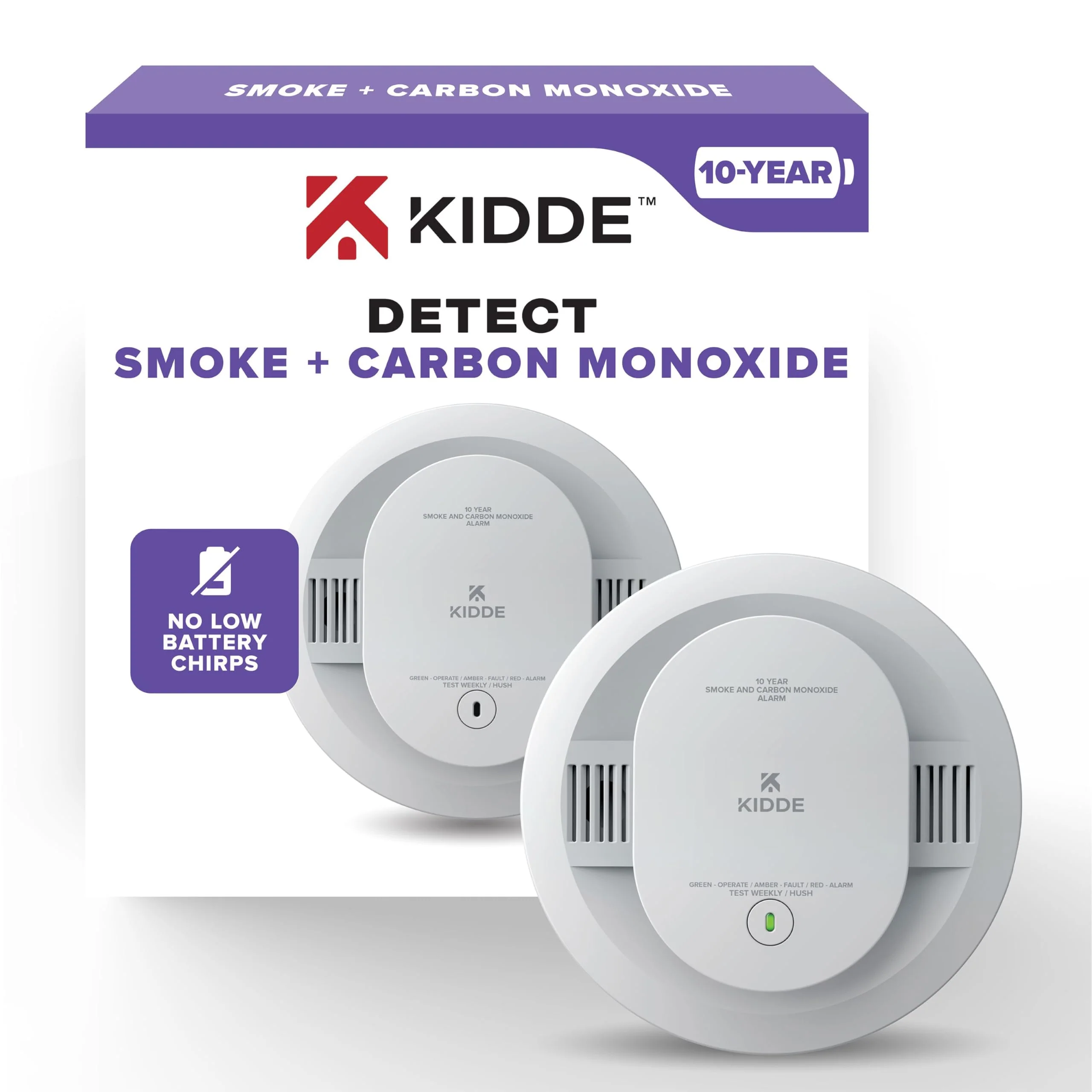Kidde Smoke & Carbon Monoxide Detector, 10-Year Battery Powered, LED Warning Light Indicators, 30CUD10