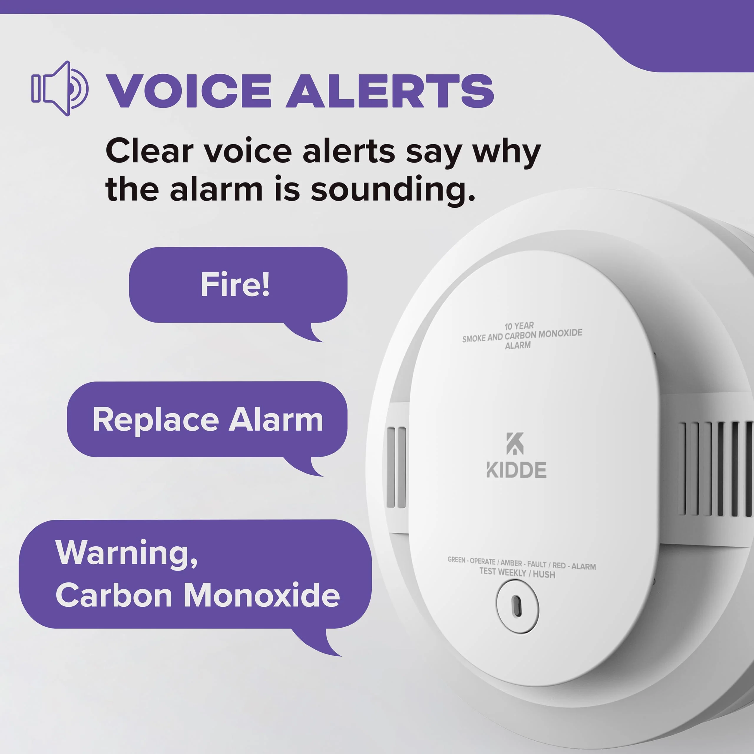 Kidde Smoke & Carbon Monoxide Detector, 10-Year Battery Powered, Voice Alerts, LED Warning Light Indicators, 2 Pack - Image 11