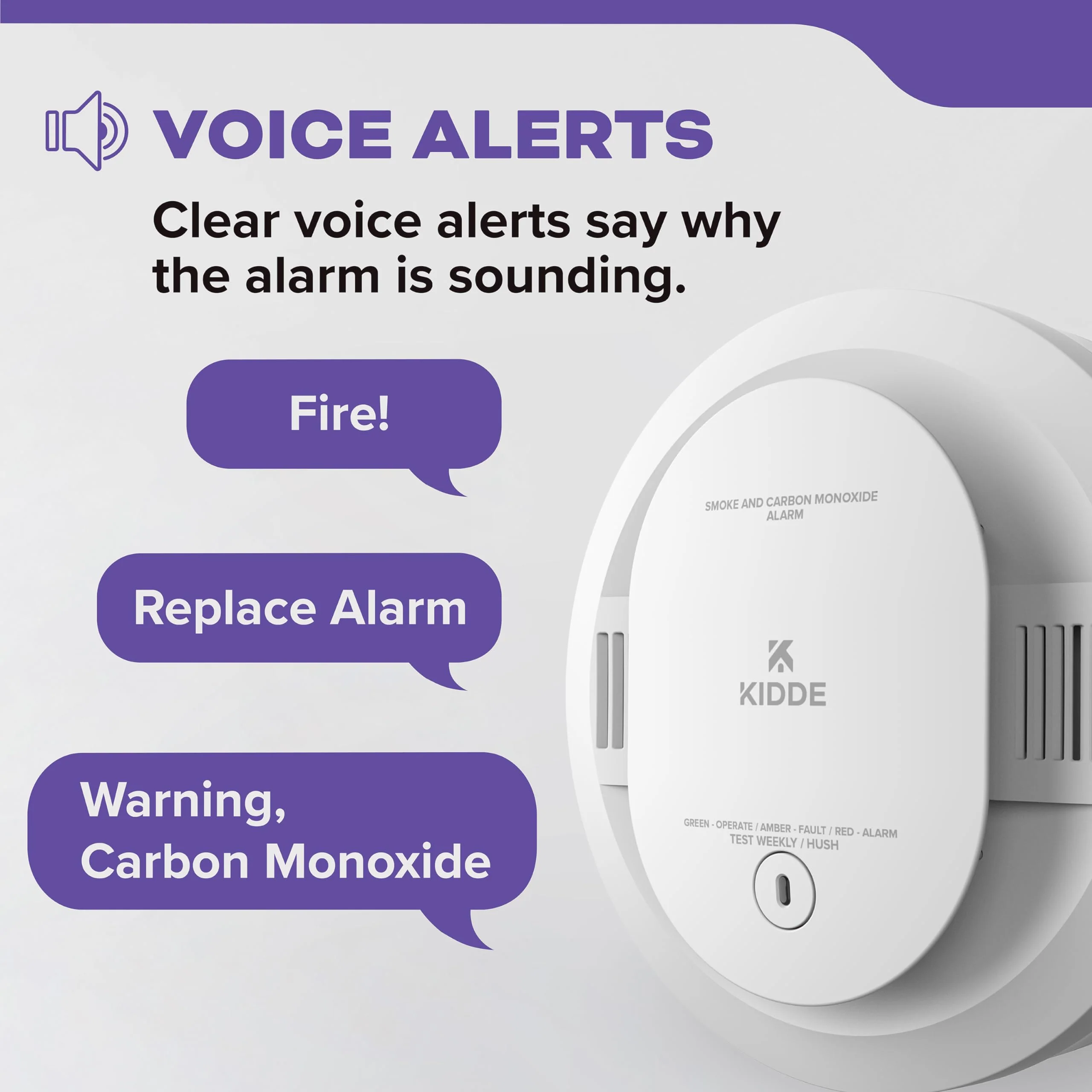 Kidde Smoke & Carbon Monoxide Detector, AA Battery Powered, Voice Alerts, LED Warning Light Indicators, 30CUDR-V - Image 11