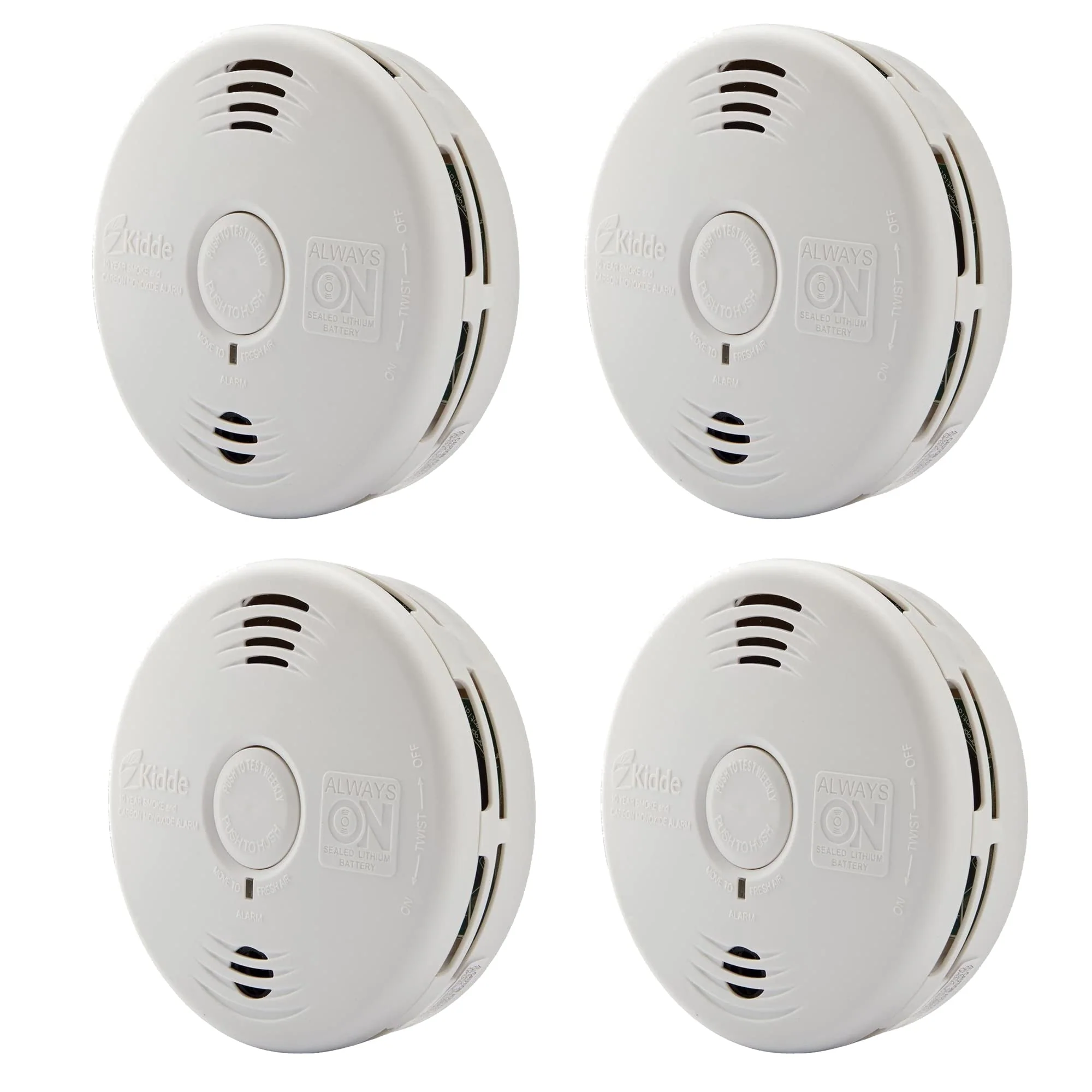 Kidde Smoke & Carbon Monoxide Detector Combo, 10-Year Battery, Replacement Alert, 4 Count (Pack of 1)